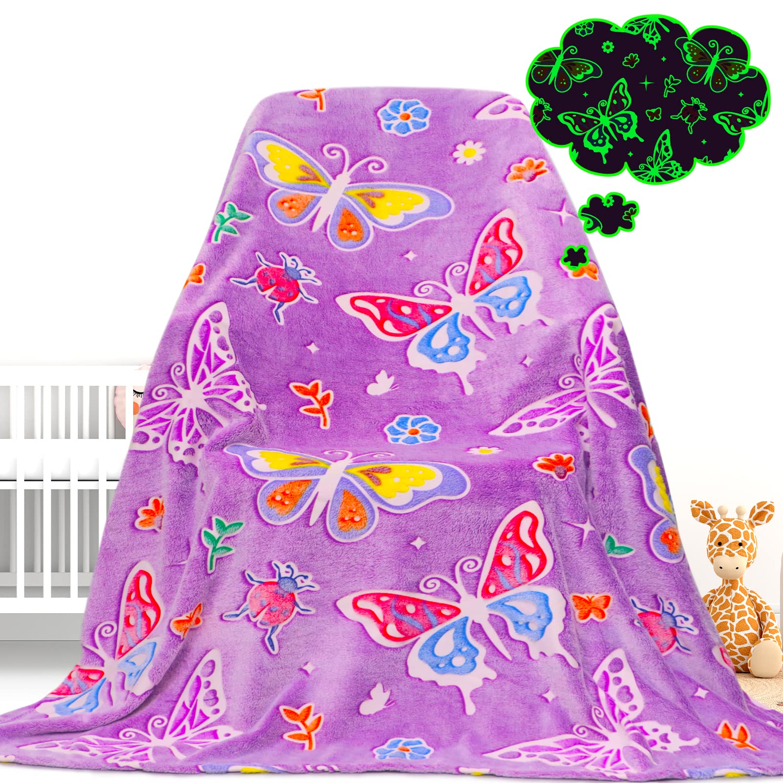 Glow in The Dark Butterfly Blanket - Soft & Cozy Throw for Girls, Women & Kids | Perfect Birthday Gift, Bedroom Decor & Camping Accessory