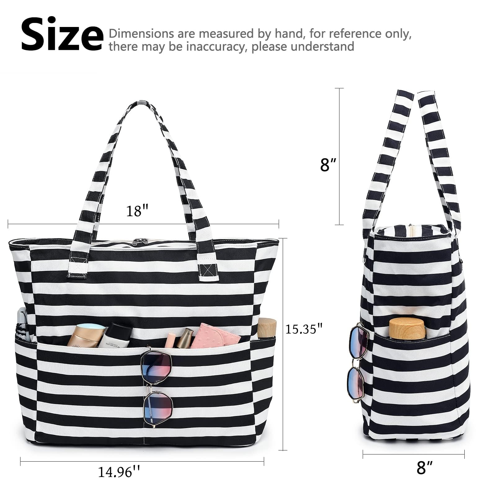 Waterproof Large Beach Tote Bag for Women - Sandproof Zippered Pool & Gym Bag with Wet Pocket - Perfect for Travel, Grocery Shopping & Beach Outings
