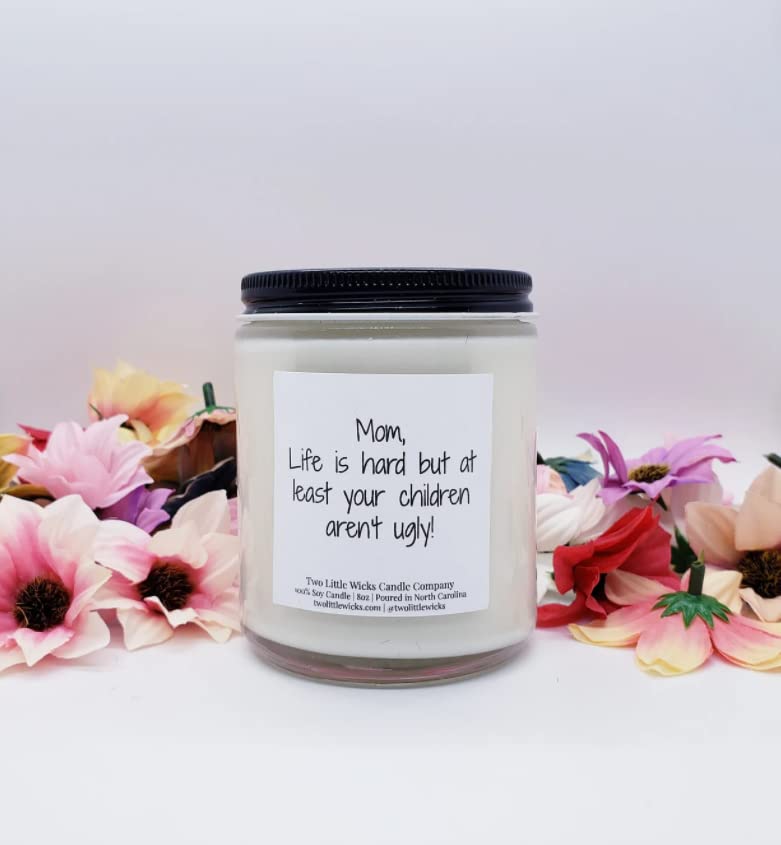 Funny Mom Life is Hard Soy Candle - 9oz Jar with Lid | Perfect Mothers Day Gift from Daughter or Son | Christmas & Birthday Present for Her | Relaxing Aromatherapy for Stress Relief & Self-Care Moments