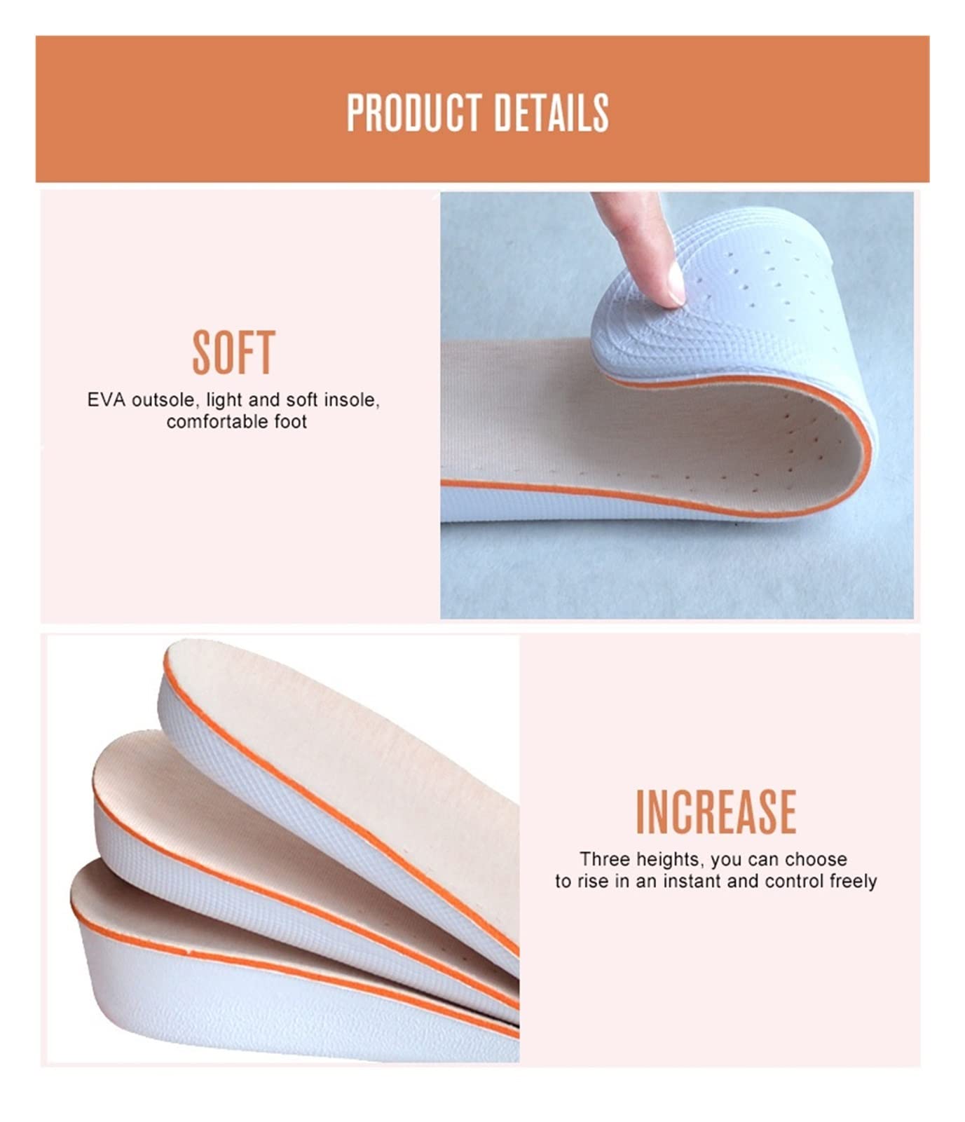 Unisex Height Increase Insoles - Arch Support & Breathable Shoe Inserts for Women & Men - 2.5cm Heel Lift Elevator Insoles (Size 41-45) - Perfect for Dress Shoes, Boots & Everyday Comfort