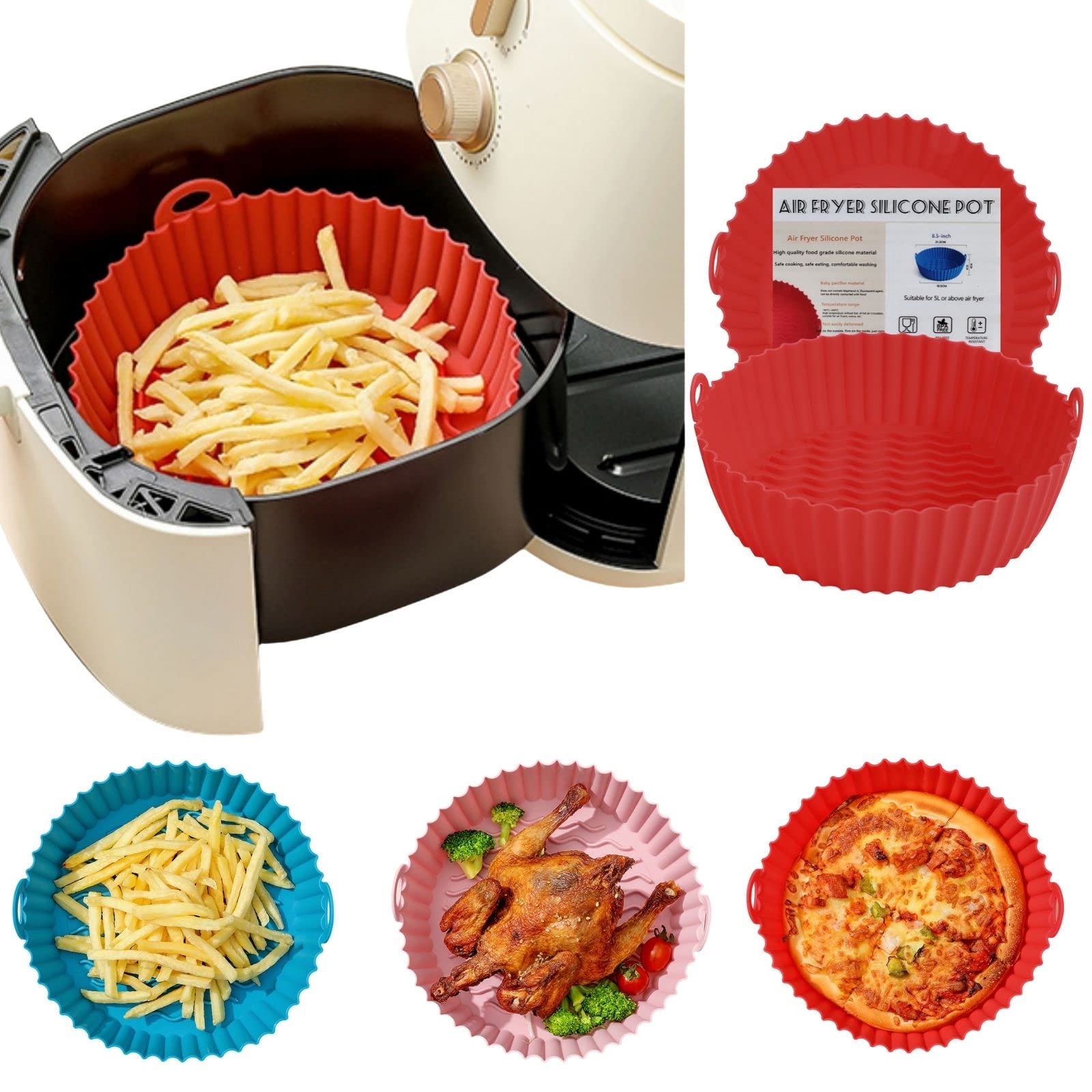 Non-Toxic Silicone Air Fryer Basket Liner - Reusable, Food Safe Oven Accessory for Easy Cleaning - Replacement for Parchment Paper - Perfect for Chicken Wings, Fries & Healthy Cooking