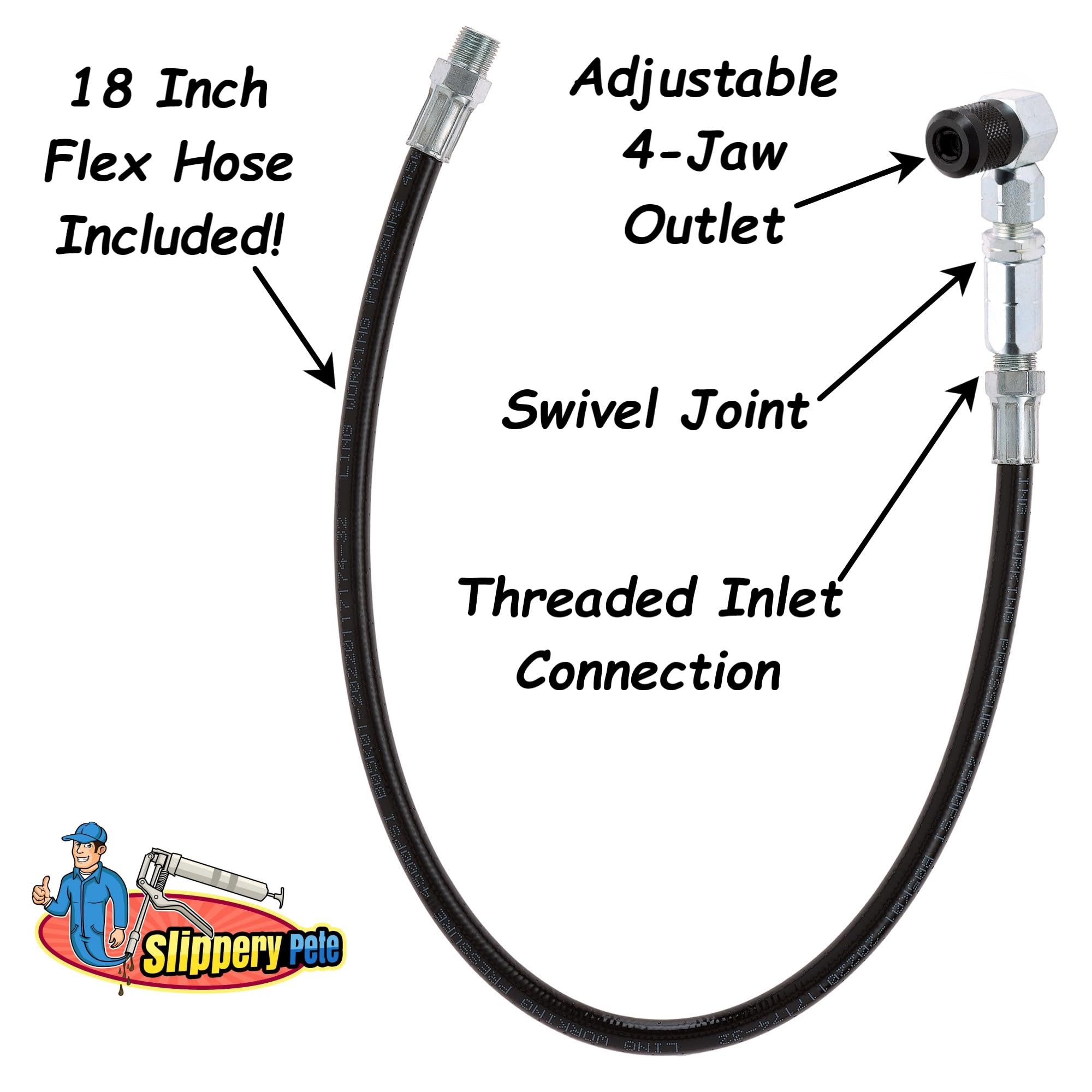 90 Degree Grease Gun Coupler - 18 Inch Flexible Hose with Threaded Connection & Swivel Head | Compatible with Grease Gun Fittings | 31mm Length for DIY, Garage & Auto Mechanics | Perfect for Lubricating Hard-to-Reach Bearings, Joints & Machinery Parts