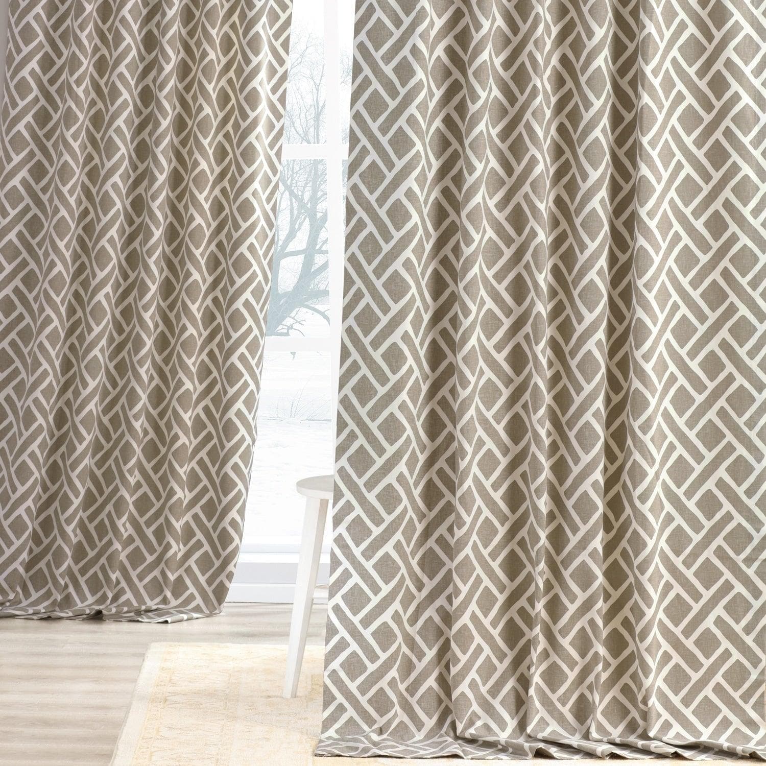 Martinique Taupe Geometric Printed Cotton Blackout Curtains for Living Room, Bedroom & Nursery - Light Blocking, Noise Reducing, Thermal Insulated Window Drapes