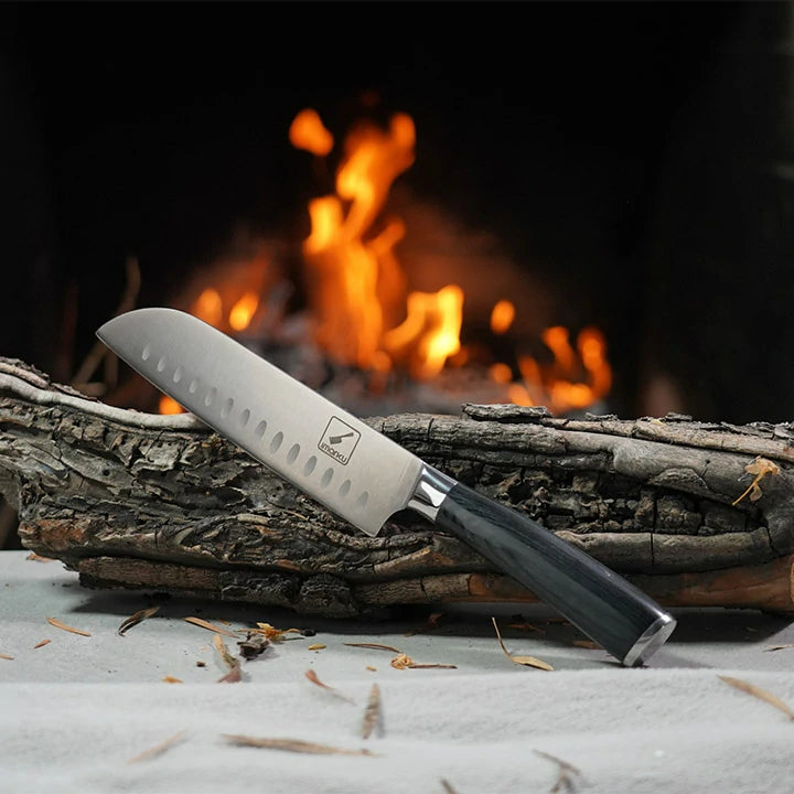 Premium Japanese Forged Stainless Steel Santoku Knife 7 Inch - Professional Chef's Knife for Slicing, Dicing & Mincing - Perfect for Home Kitchens & Culinary Enthusiasts