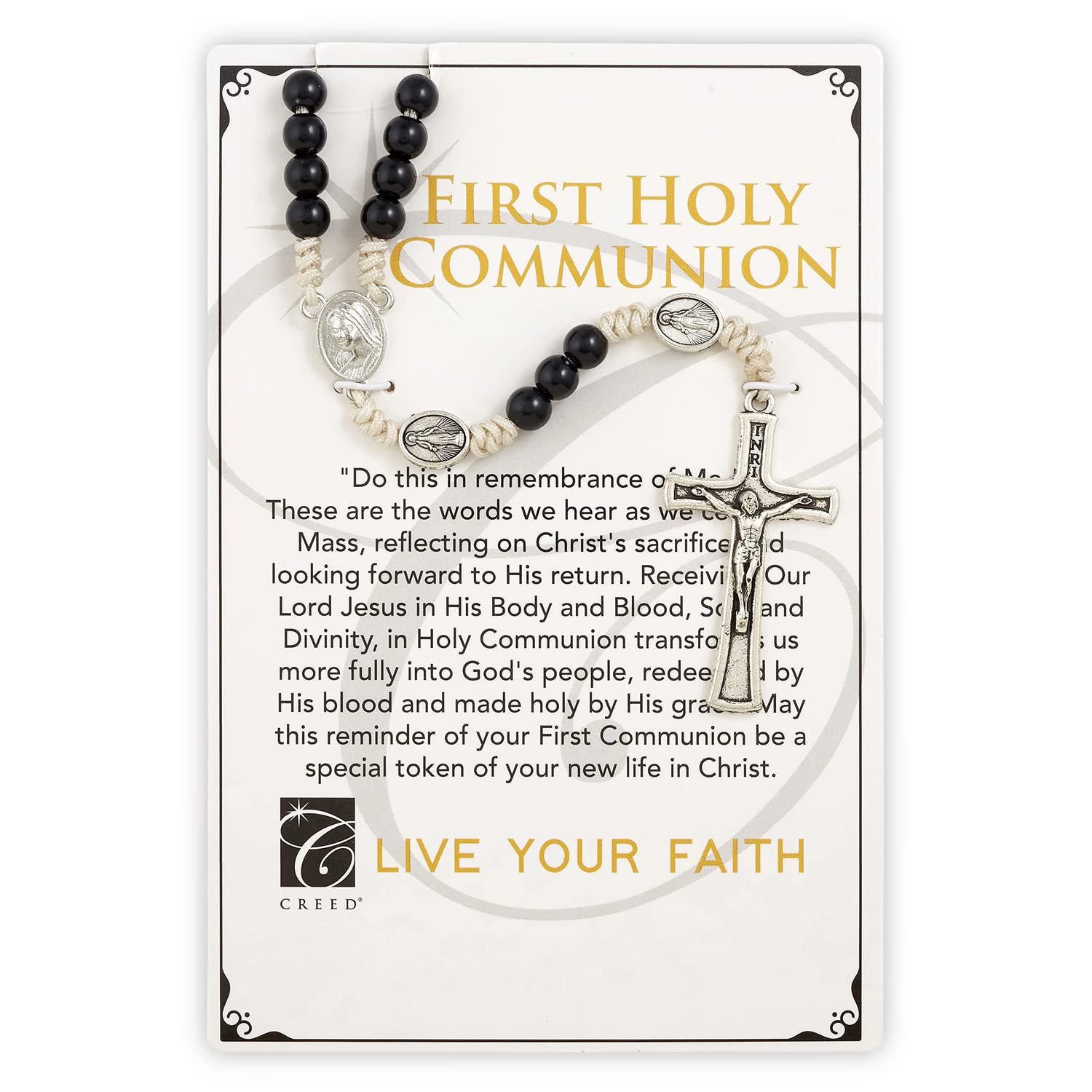 Christian Catholic Creed Rosary - First Communion Gift, 24-inch Black Pearl Beads for Prayer & Devotion | Perfect for Religious Ceremonies, Daily Worship & Faithful Living