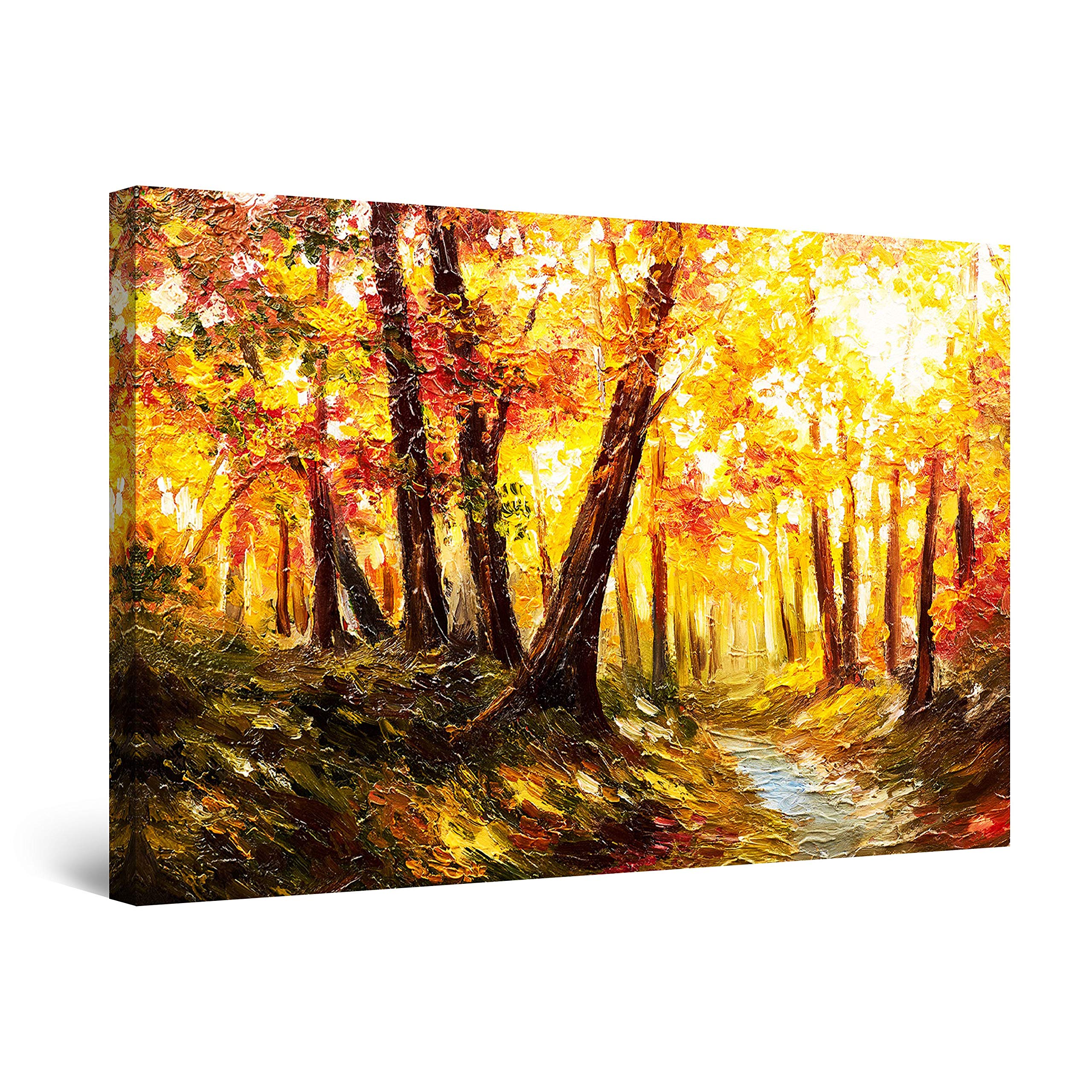 Abstract Yellow Light in Forest Canvas Wall Art - Framed Painting 32