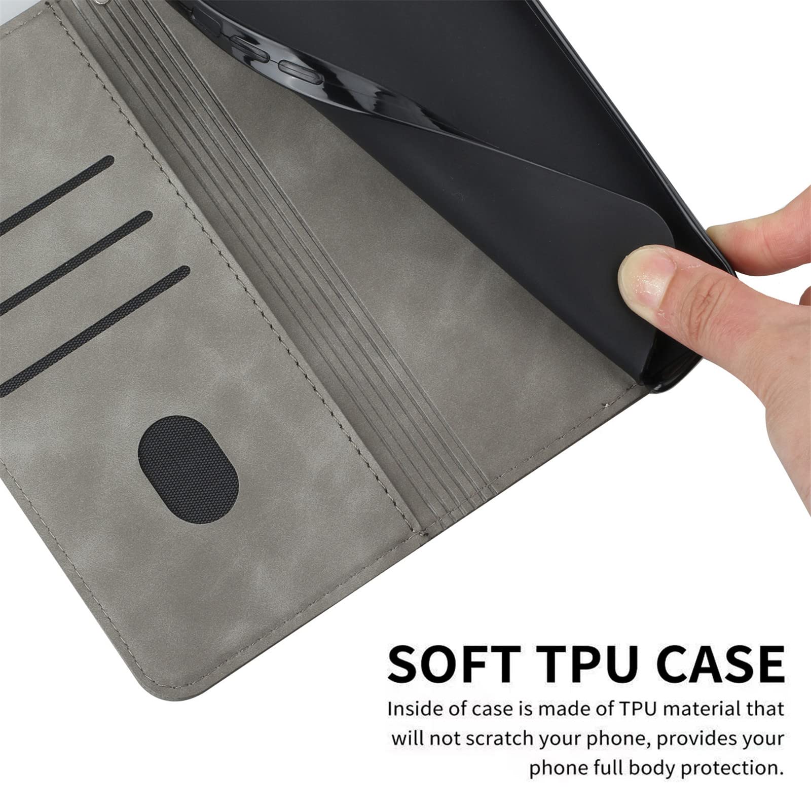 Premium PU Leather Wallet Case for Samsung Galaxy A10 - Slim Stripe Design with Card Slots & Kickstand | Shockproof Protective Cover for Everyday Use, Travel & Business (Grey)