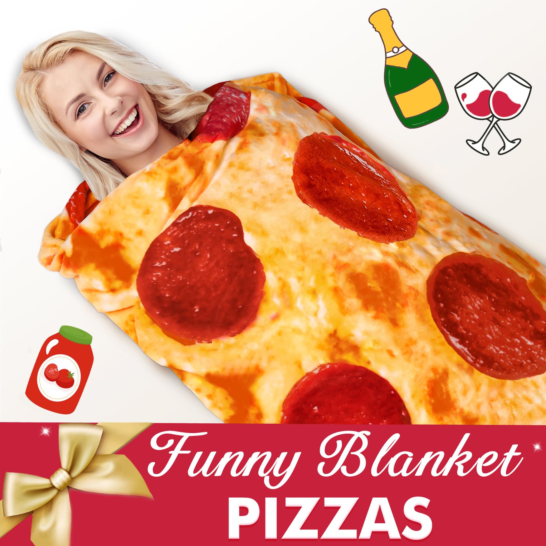 Jorbest Double-Sided Taco Pizza Blanket - 71 Inch Soft Flannel Throw for Adults, Kids & Babies (285 GSM, Red) - Funny Birthday Gift for Women, Men & Teens - Perfect for Movie Nights, Picnics & Cozy Home Decor