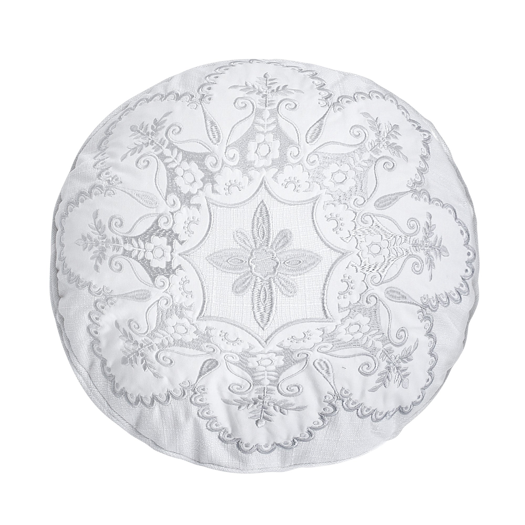 Matelasse Embroidered Floral Round Pillow - Decorative Boho Throw Pillow Cover for Sofa, Bed, Couch - Home Decor Accent for Living Room, Bedroom
