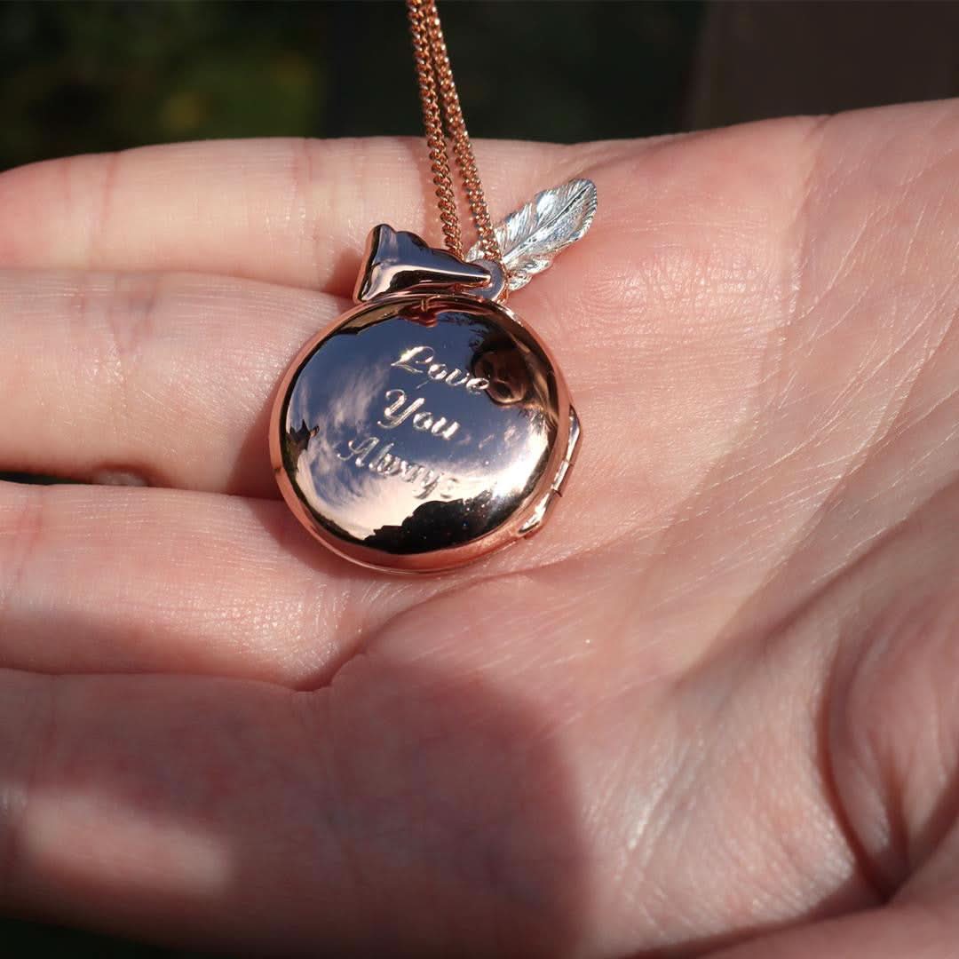Rose Gold Feather Locket Necklace - Elegant Jewelry Gift for Women, Perfect for Valentine's Day, Anniversary & Special Occasions