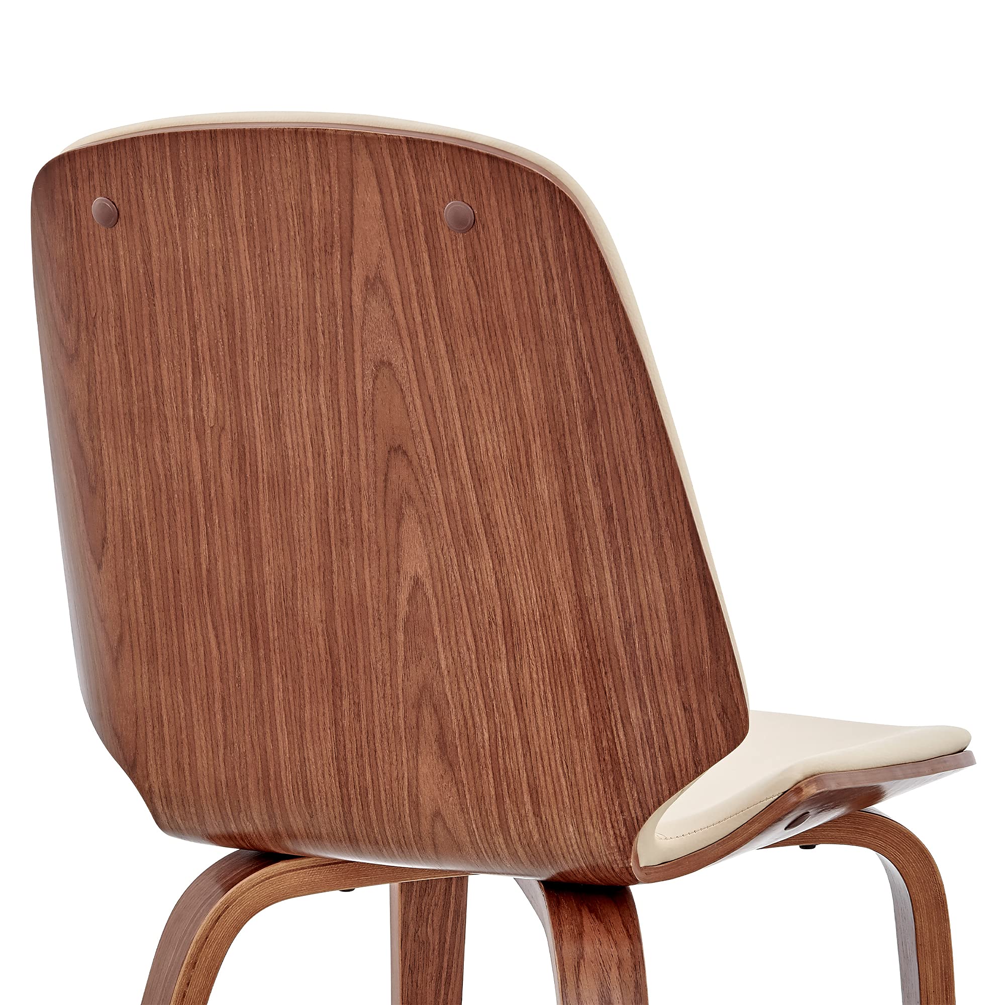 Armen Living Brinley Mid-Century Modern Dining Chair - Cream Faux Leather & Walnut Wood Accent Chair for Kitchen, Dining Table, Home Office Desk & Vanity | Perfect for Small Spaces & Contemporary Decor