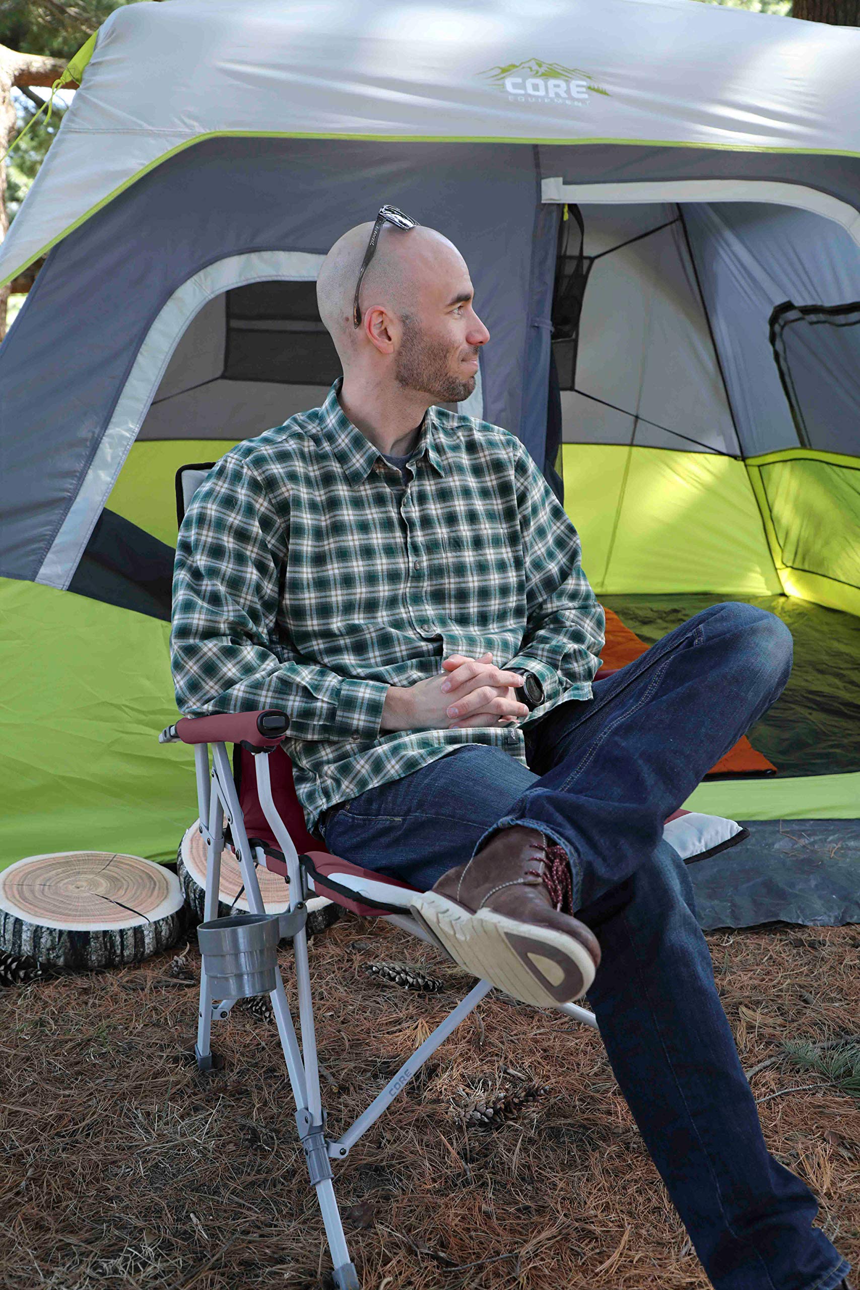 CORE Hard Arm Folding Chair with Carry Bag - Portable Camping Chair with Cup Holder & Storage Pocket - Perfect for Outdoor Activities, Sports Events, Tailgating, Backyard Relaxation & Beach Use