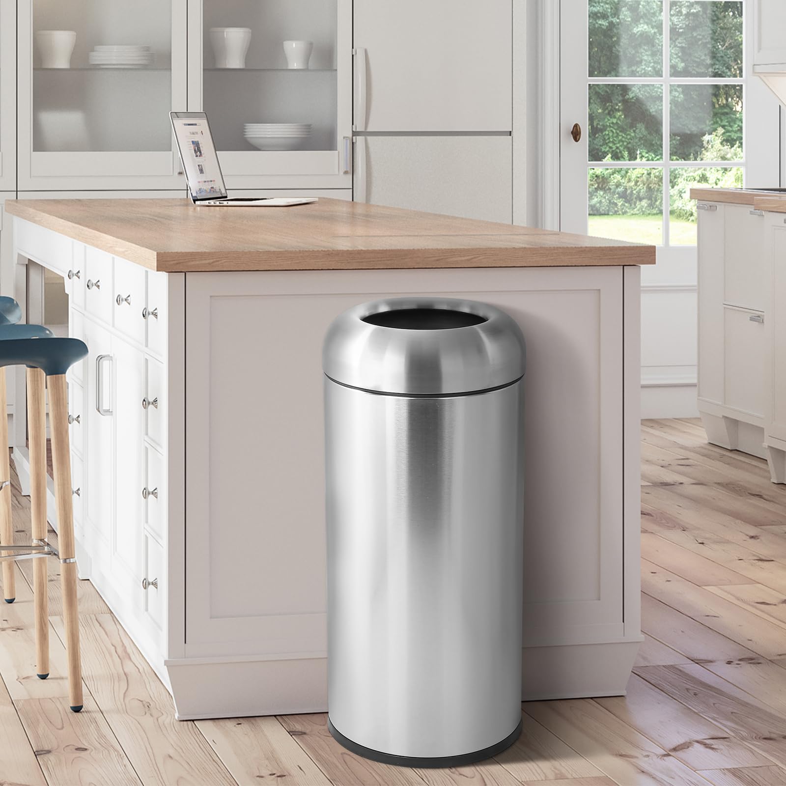 WICHEMI 16 Gallon Stainless Steel Commercial Trash Can with Lid - Heavy Duty Indoor/Outdoor Garbage Bin for Kitchen, Office, Restaurant & Industrial Use - Open Top Waste Container with Cabinet Enclosure
