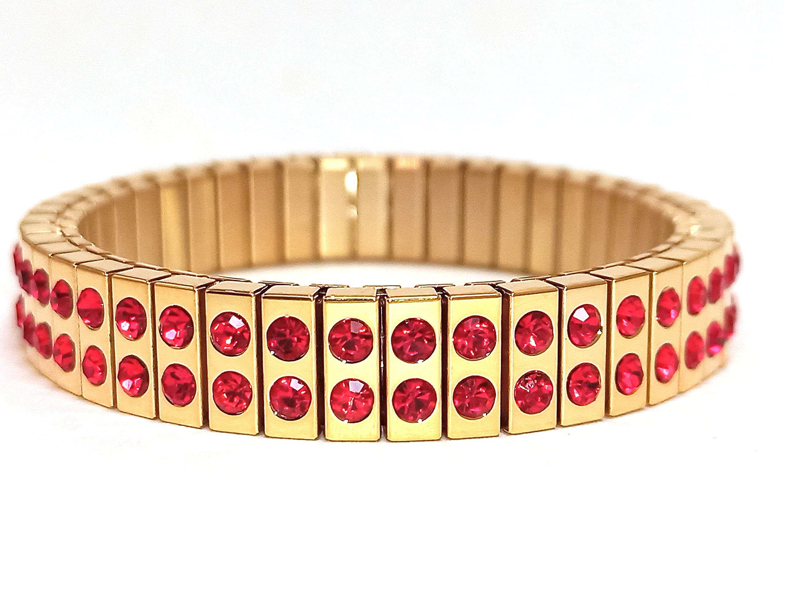 Handmade Ruby Bracelet for Women - 2ct Austrian Crystal Gold Jewelry, Elegant Bangle for Fiancée Engagement Gift, Graduation Party & Special Occasions