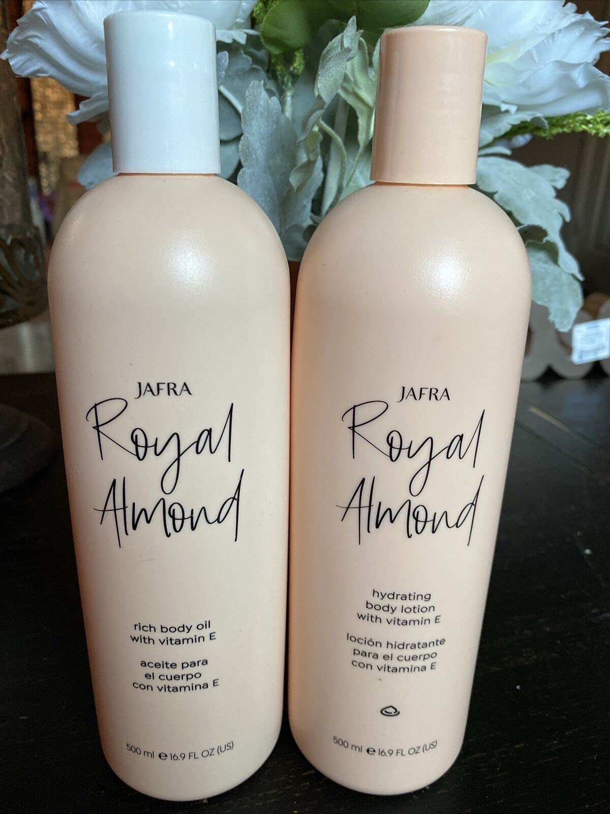 JAFRA Royal Almond Body Oil and Body Lotion Set - 16.9oz Each - Hydrating & Nourishing for Dry Skin - Perfect for Spa Day & Self-Care Routine