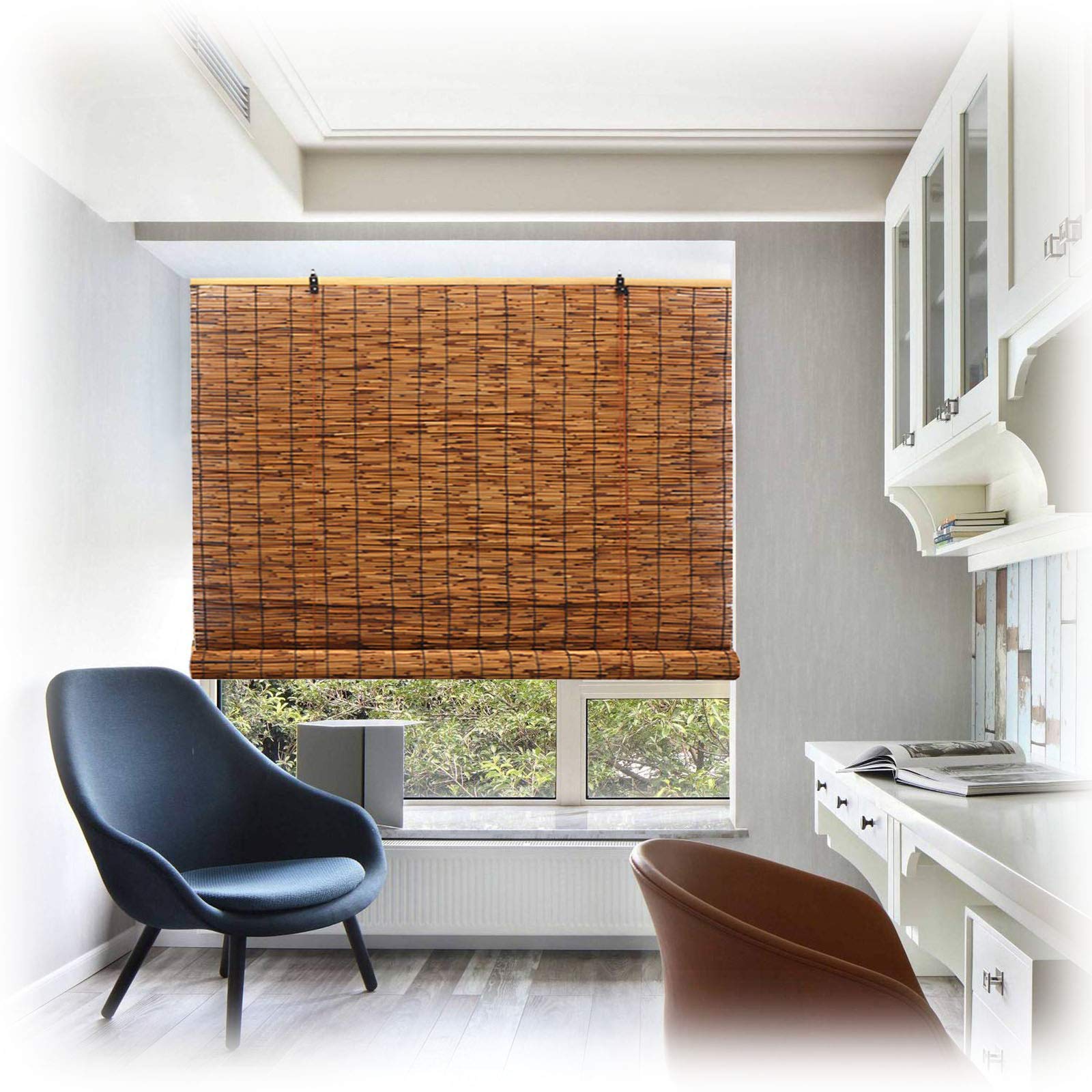 Natural Blackout Bamboo Roller Shade Window Blinds - Waterproof Privacy Reed Roman Shades for Kitchen, Office & Garden Decor - 23x64 & 30x72 Inch - Perfect for Sun Protection & Stylish Home Décor