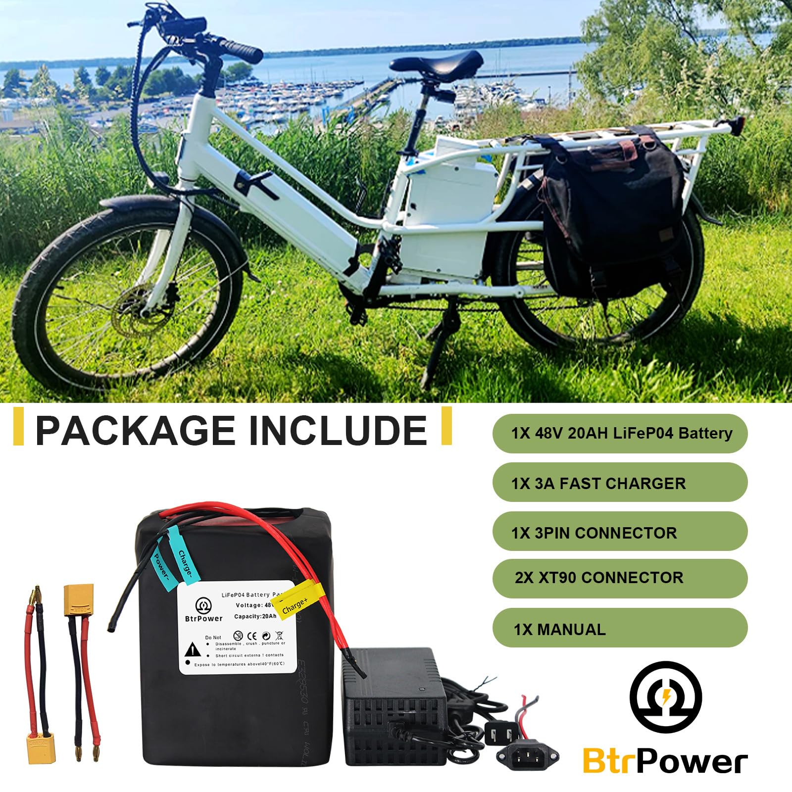 48V 52V 60V 72V Ebike Battery - 10AH to 50AH Lithium Ion/LiFePO4 Battery Pack with 3A/5A Charger & 50A/80A BMS - Compatible with 300W-4500W Electric Bike Motors - Perfect for Commuting, Mountain Biking & Long-Distance Rides