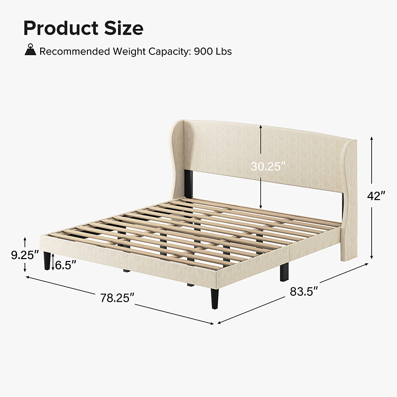 Baotist Upholstered Wingback Platform Bed Frame - Queen Size Modern Bedroom Furniture for Master Bedroom, Guest Room & Apartment