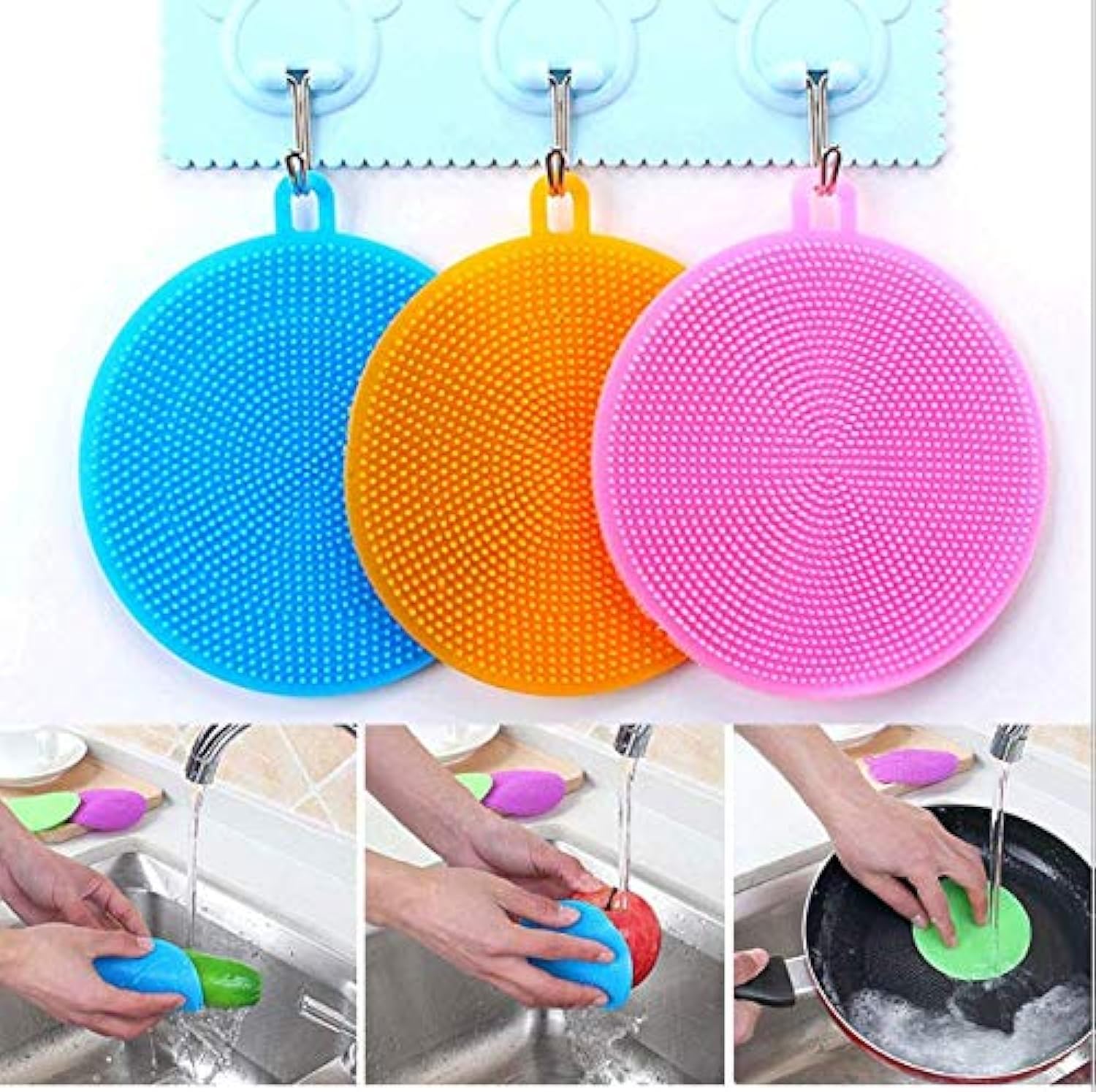 5-Pack Silicone Sponges - Multipurpose Kitchen Scrubber for Dishes, Pans, Pots, Vegetables & Fruits | Non-Scratch Cleaning Tool for Cookware, Countertops & More | Eco-Friendly Dishwashing Essential