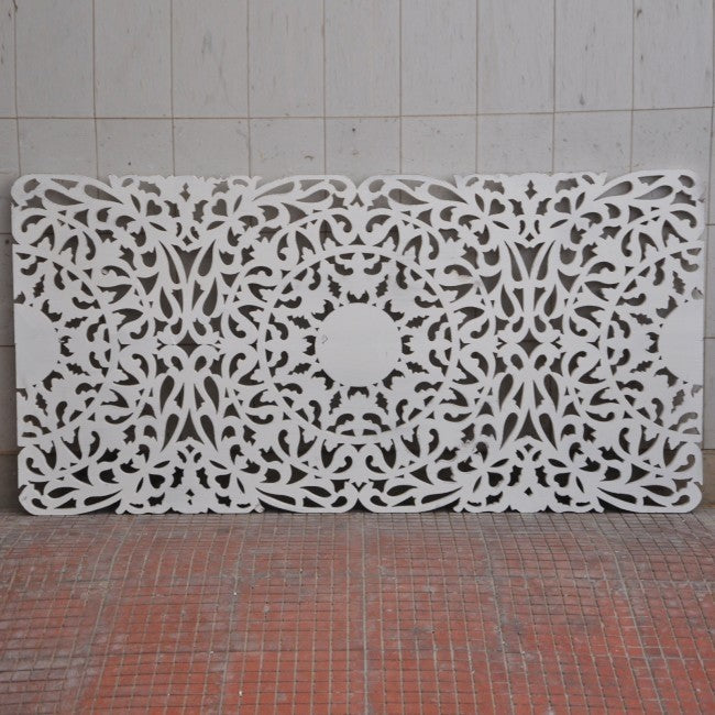 Handcrafted Dynasty Carved Wooden Wall Panel Headboard - White 1.8m Queen Size Bed Frame Accent - Perfect for Master Bedroom, Guest Room & Luxury Hotel Decor
