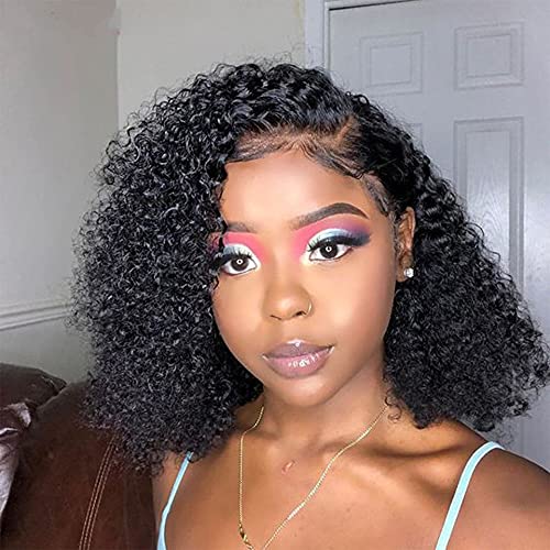 oLUes Kinky Curly Human Hair Wigs for Black Women - 100% Remy Brazilian Hair with Natural Part | 10 Inch Natural Dark Color | Perfect for Daily Wear, Cosplay & Special Occasions