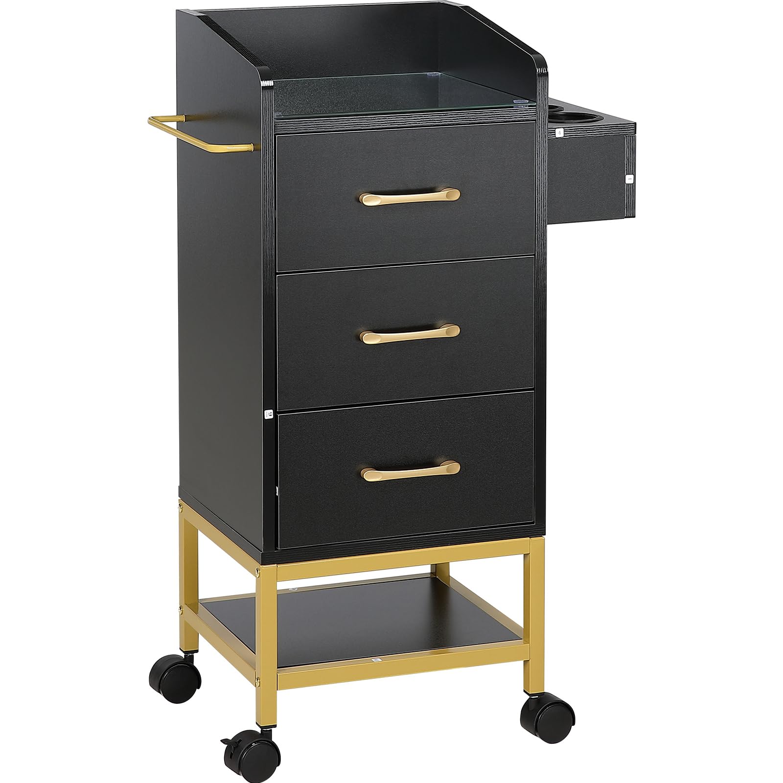 VEVOR Salon Storage Cart with Glass Top, 4-Wheel Rolling Hairdressing Station with Drawer & Dryer Holder - Mobile Beauty Cabinet for Stylists, Barbers & SPA - Perfect for Salon Organization & Styling Tools Storage