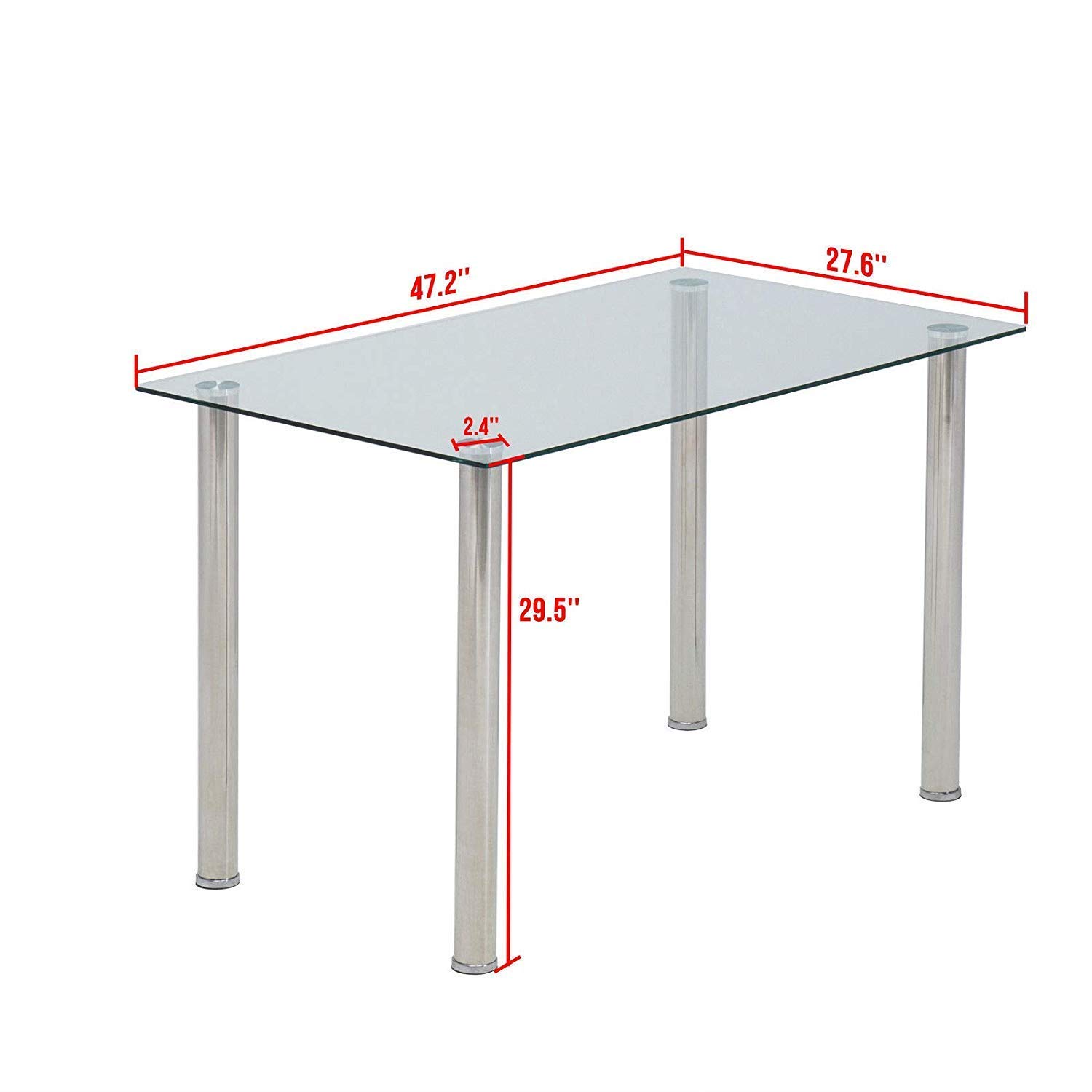 Modern Minimalist Glass Dining Table - 47 Inch Rectangular Transparent Kitchen Table with Metal Legs for 4-6 People | Perfect for Small Spaces, Apartments & Contemporary Dining Rooms