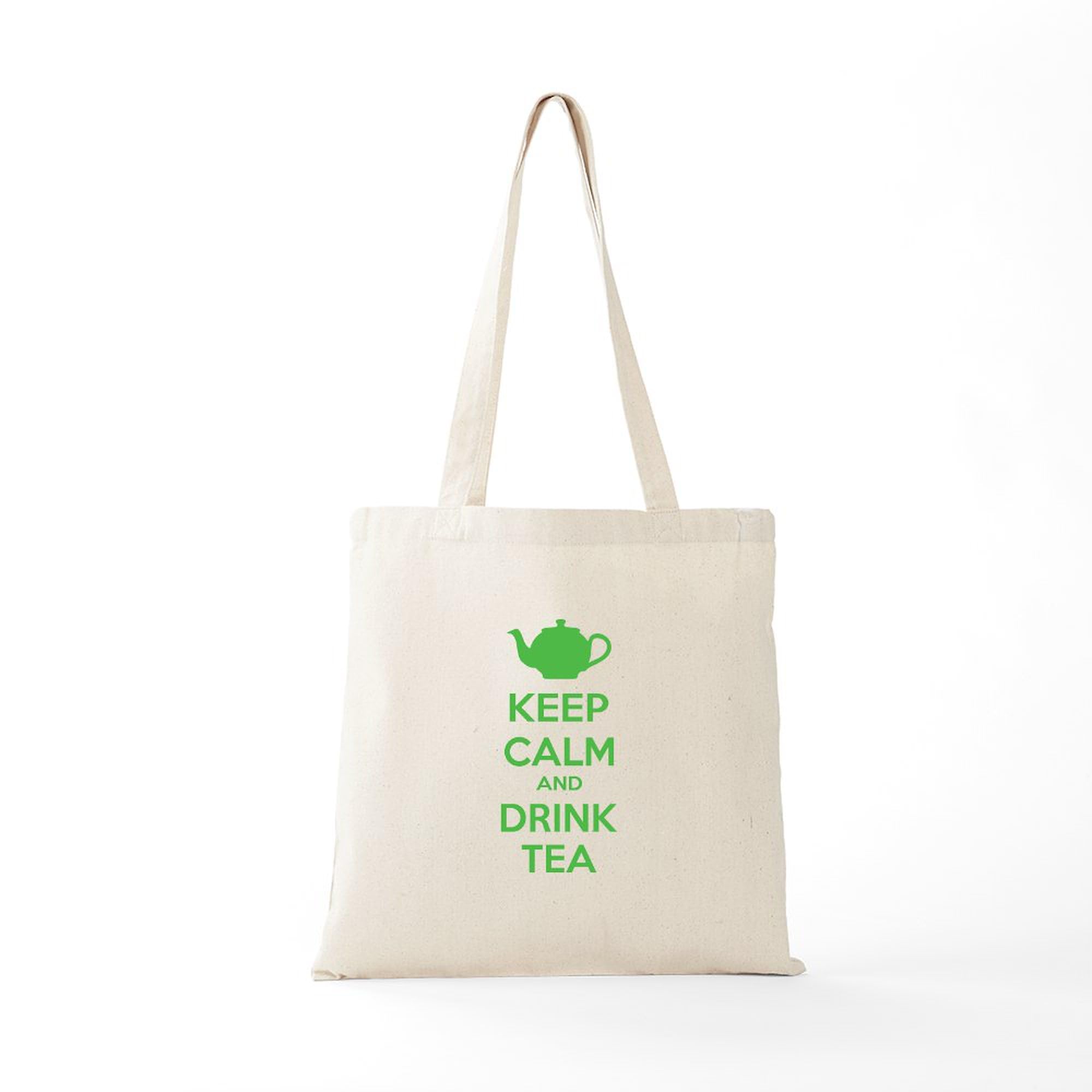 Keep Calm And Drink Tea Tote Bag - Natural Canvas Reusable Shopping Bag for Groceries, Beach, Work & Daily Use