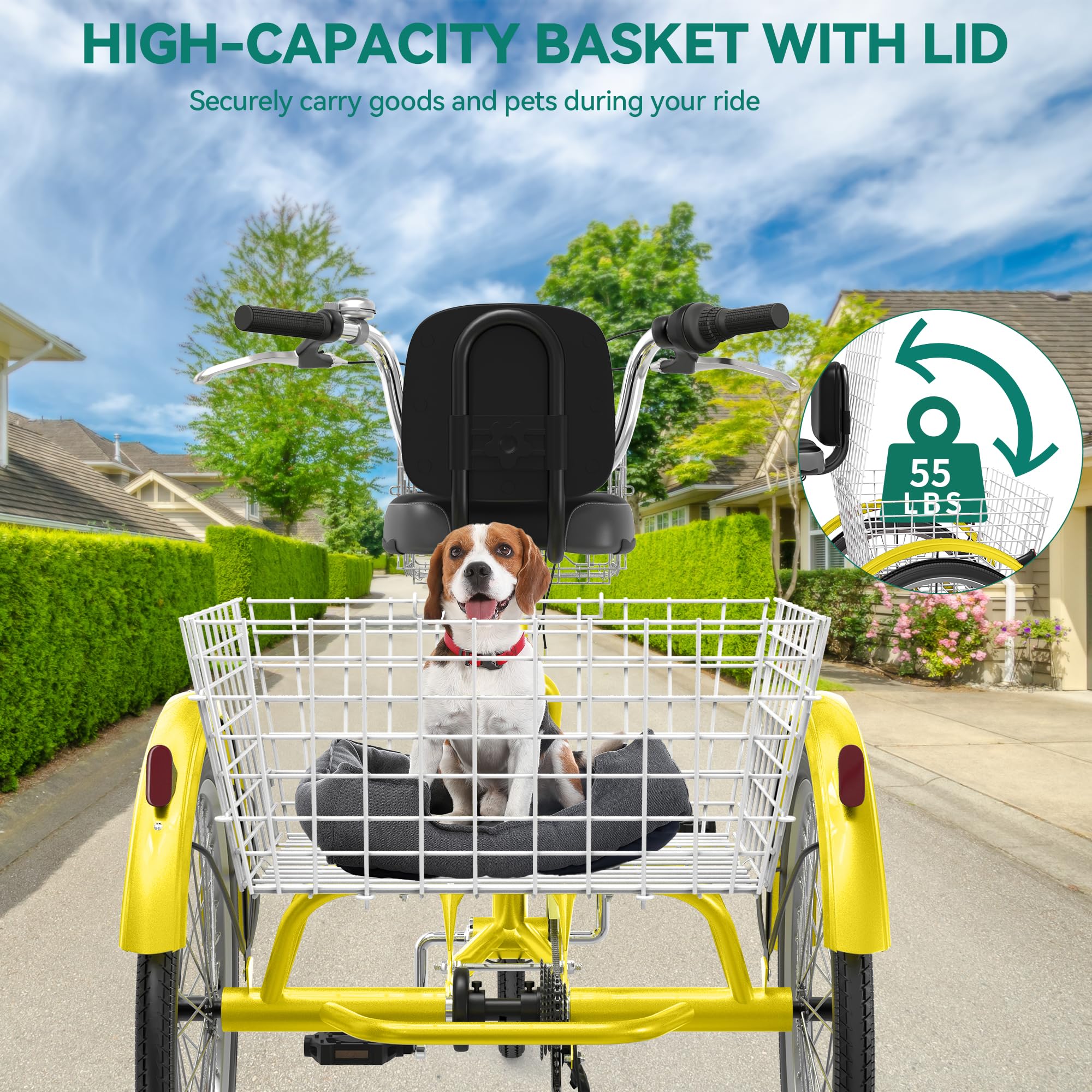 YITAHOME 24 & 26 Inch Adult Tricycle - 1 & 7 Speed 3 Wheel Bike with Large Cushioned Seat & Backrest, Front & Rear Baskets - Stable & Comfortable Cruiser Trike for Seniors, Women & Men - Perfect for Commuting, Picnics, Grocery Shopping & Outdoor Recreation