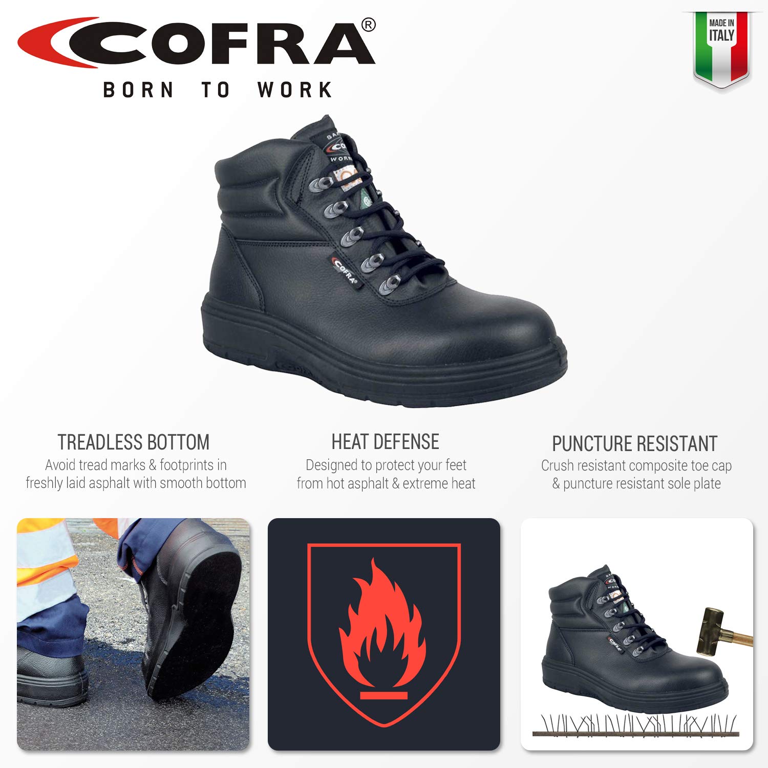 Cofra Heat Resistant Asphalt Work Shoes with Composite Safety Toe & Heat Defender Nitrile Rubber Outsole - Black - Ideal for Construction, Road Work & High-Temperature Environments