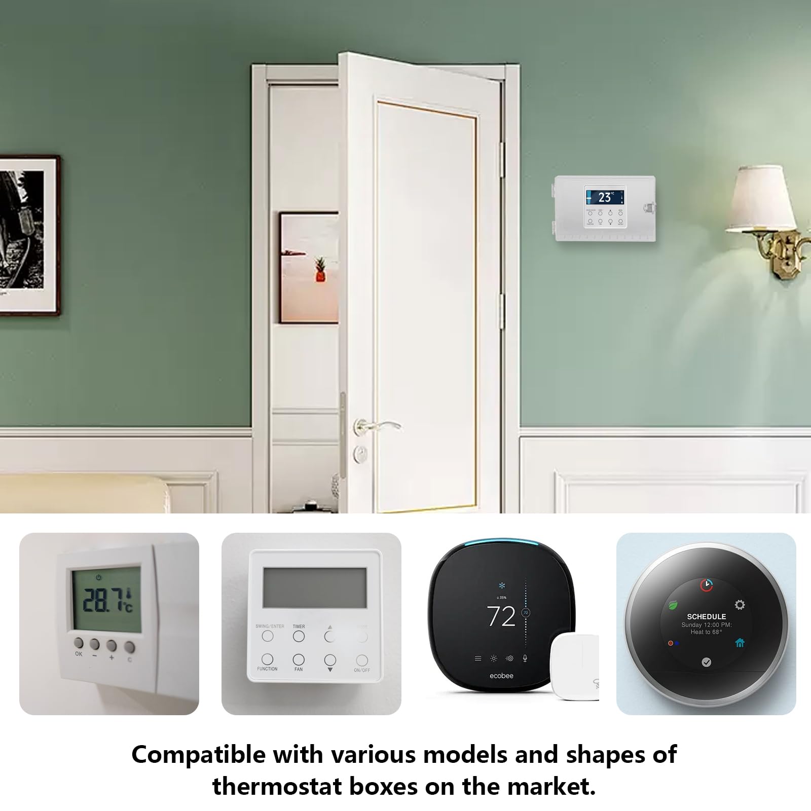 Baby Proof Thermostat Lock Box with Key - Clear Wall Mounted Thermostat Cover Guard for 4