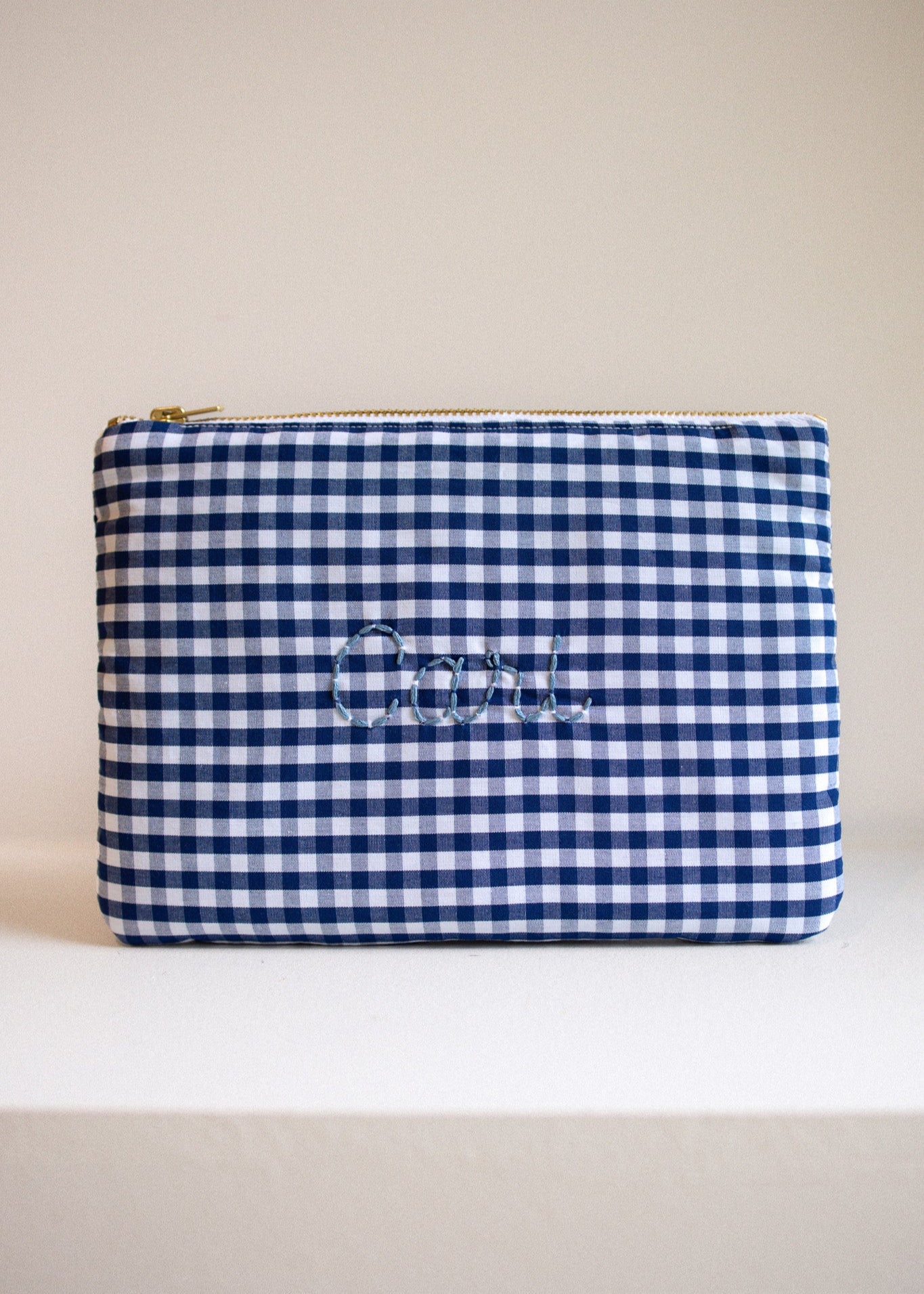 Premium Zippered Pouch in Vichy Navy Blue - Stylish Organizer for Travel, Makeup & Daily Essentials | Water-Resistant & Durable
