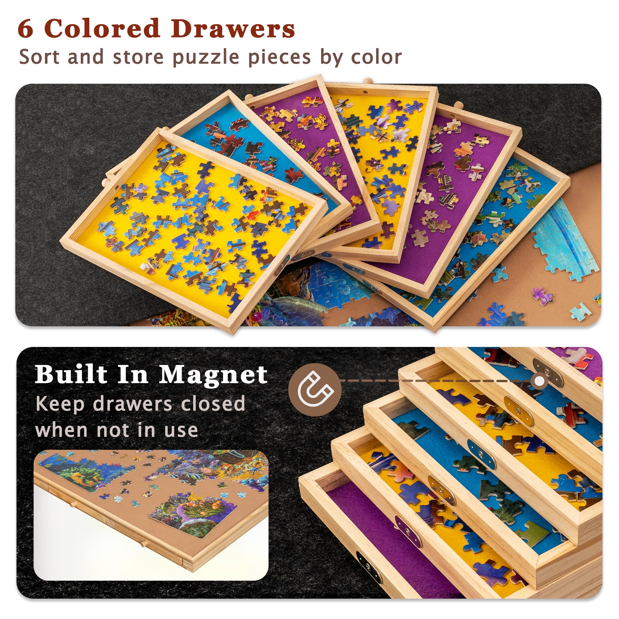 Becko US 2000-Piece Tilting Jigsaw Puzzle Board with 6 Colored Drawers & Cover - Adjustable Puzzle Table with Built-in Stand, 5 Angle Positions & Premium Flannel Surface - Perfect for Adults Puzzle Storage & Game Night Activities