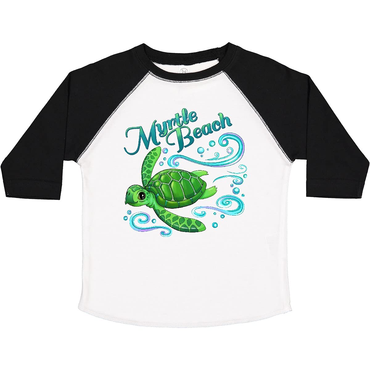 Inktastic Myrtle Beach Cute Sea Turtle with Waves and Bubbles Toddler T-Shirt - Soft Cotton Kids Tee for Beach Vacation & Summer Outfits