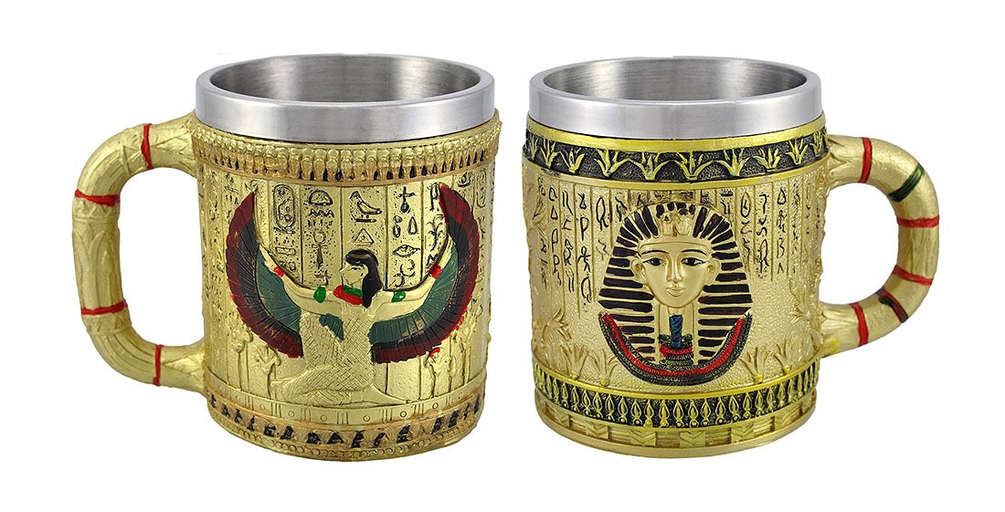 12 oz Golden Egyptian Coffee Mugs - Pharaoh & Isis Design - Premium Ceramic Travel Mug for Home, Office & Gifts - Perfect for Tea, Coffee & Hot Beverages