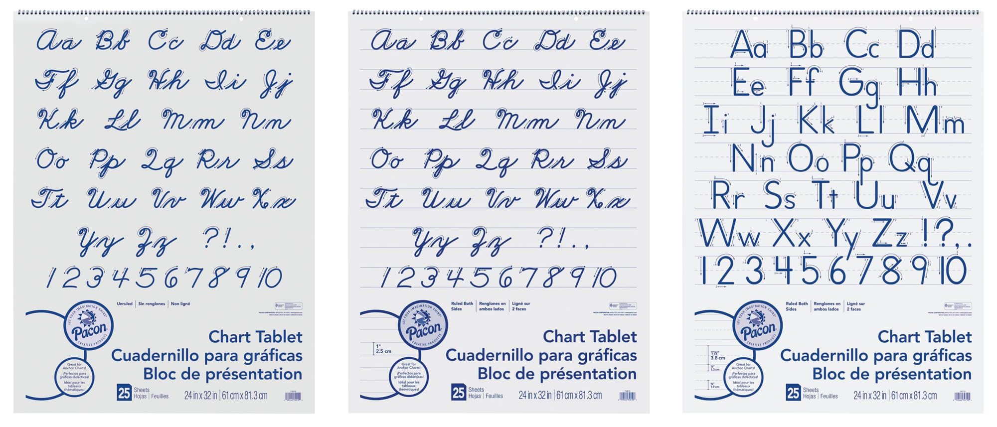 School Smart Pacon Chart Tablet Assortment - 24 x 32 Inches White Poster Paper, 25 Sheets (Pack of 12) - Perfect for Classroom Presentations, Office Meetings & Creative Projects