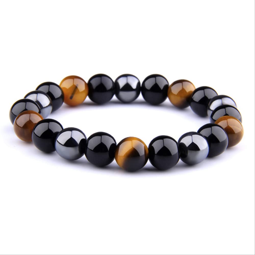 Double Tiger Eye & Hematite Bracelet for Men and Women - Natural Stone Energy Jewelry with Healing Properties - Perfect for Meditation, Yoga, and Positive Energy Boosting