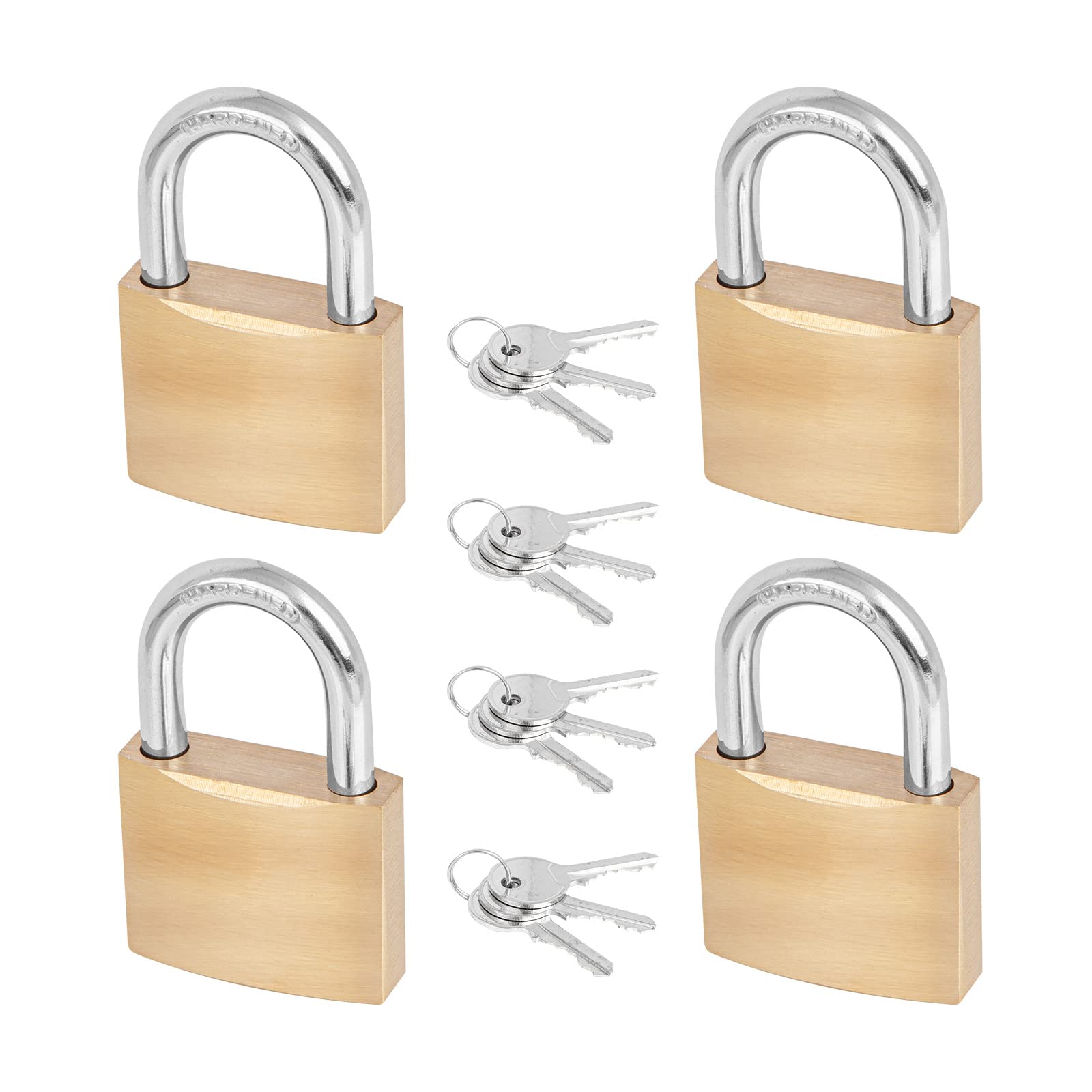 PMIIO 4 Pack Solid Brass Keyed Padlock - Keyed Alike Locks with 1-9/16 in. (40mm) Wide Body for Sheds, Storage Units, School Lockers, Fences & Toolboxes | Heavy Duty Security for Outdoor Gates, Gym Lockers & Hasp Storage