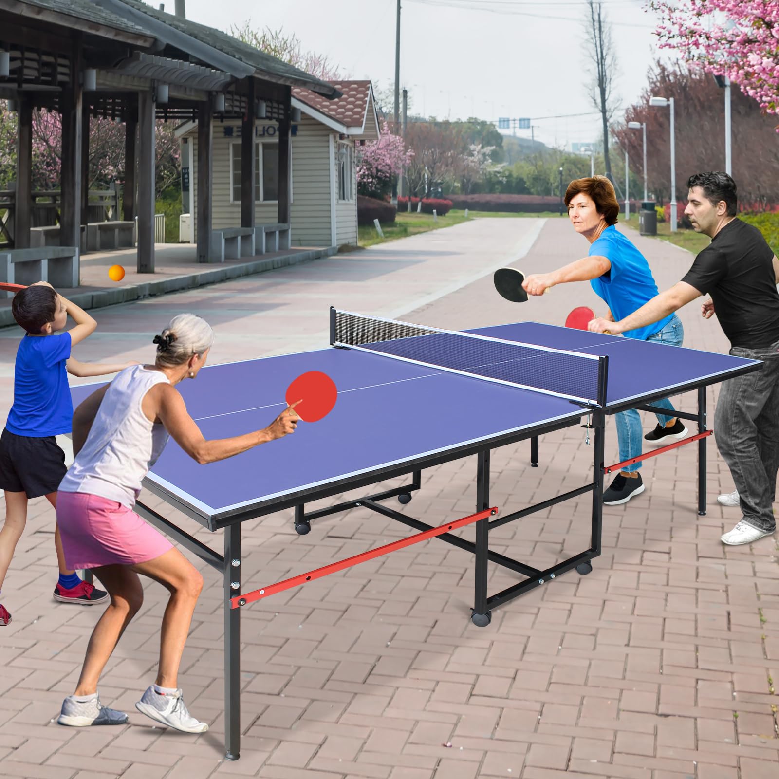 Premium Blue Folding Ping Pong Table with Wheels - Indoor & Outdoor Table Tennis Set Includes 2 Rackets, 3 Balls & Net - Perfect for Backyard Games, Family Fun & Sports Training