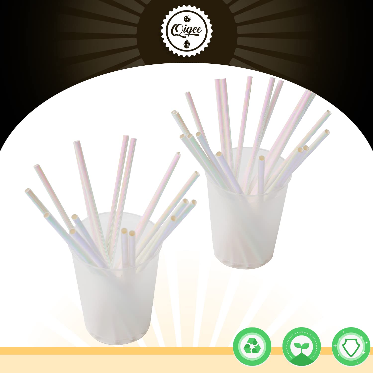 Eco-Friendly Iridescent Paper Drinking Straws - Biodegradable Disposable Straws Bulk Pack of 150 | Perfect for Parties, Weddings, and Eco-Conscious Events