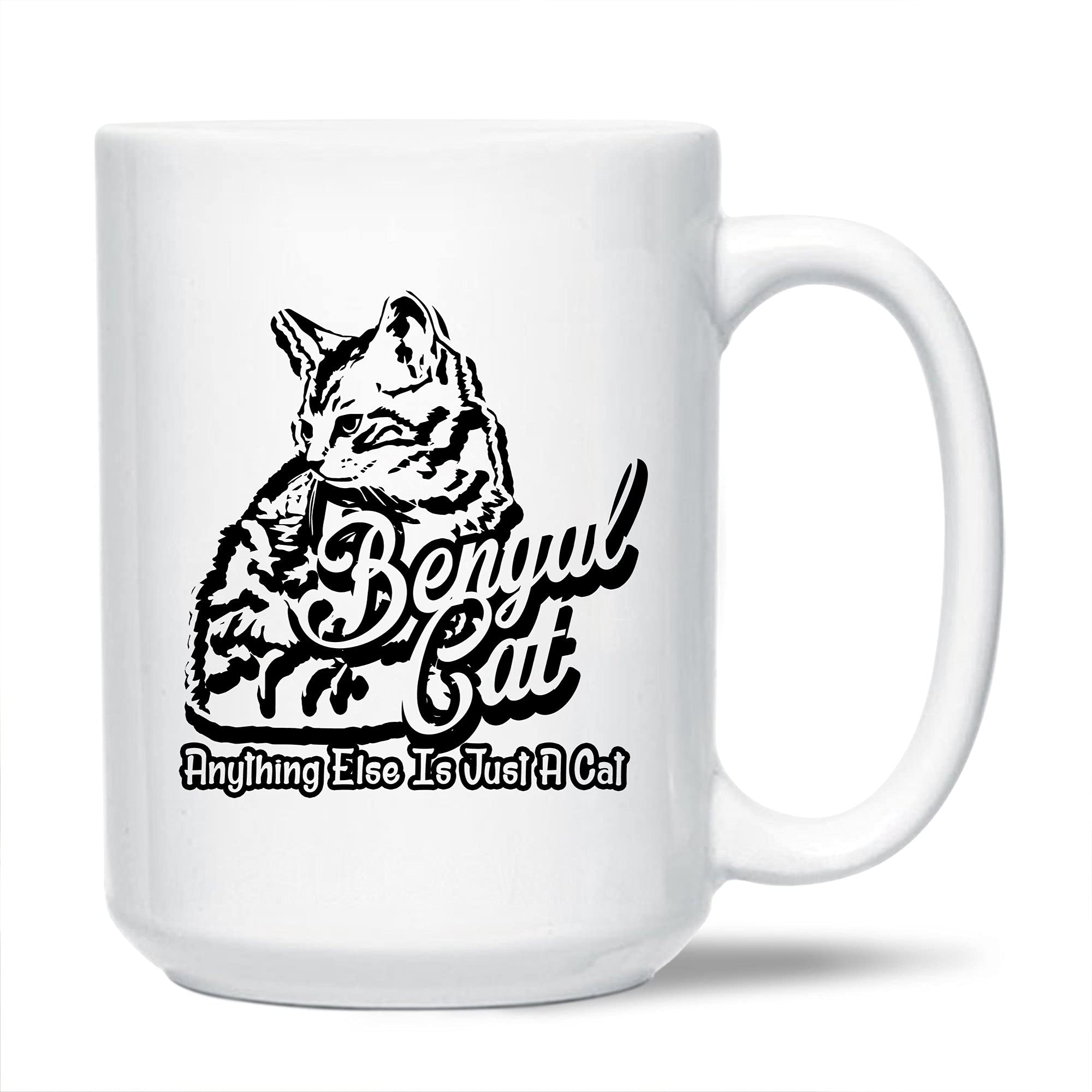 Bengal Cat Ceramic Travel Coffee Mug - 15oz Funny Novelty Tea Cup Gift for Cat Lovers - Perfect for Home, Office & Travel Use