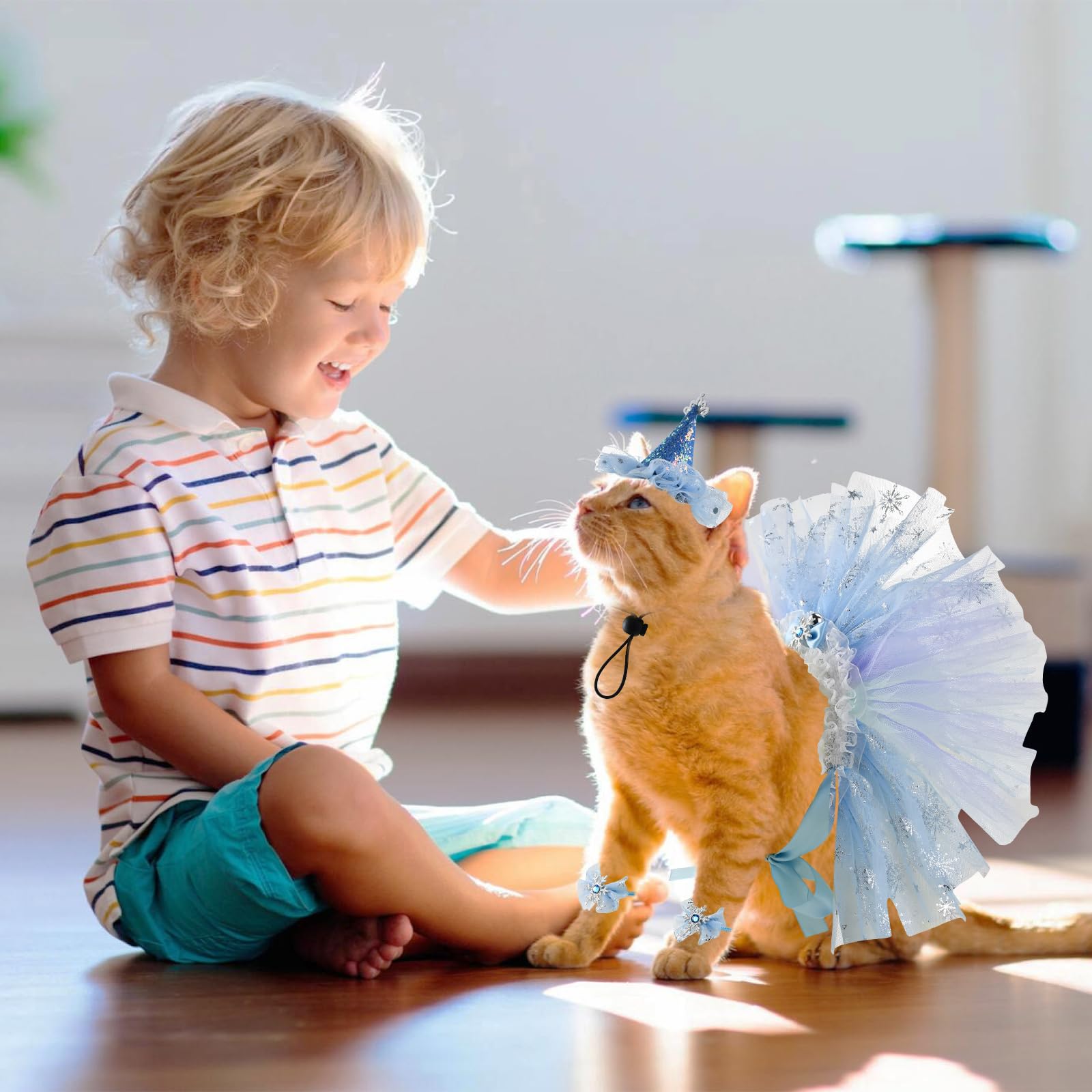 Cat Birthday Princess Costume with Crown Hat & Tutu Skirt - Halloween Pet Outfit for Cats & Kittens - Perfect for Birthday Parties, Photo Shoots & Dress-Up Play