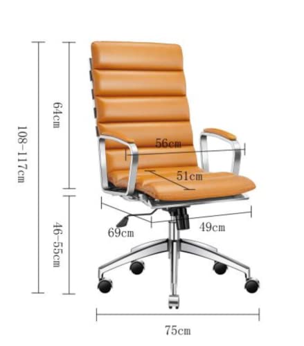 Premium White & Gold Leather Office Chair - Mid Century Modern Executive Desk Chair with Wheels - Ergonomic Rolling Chair for Home Office, Study, or Conference Room (Gold & White)
