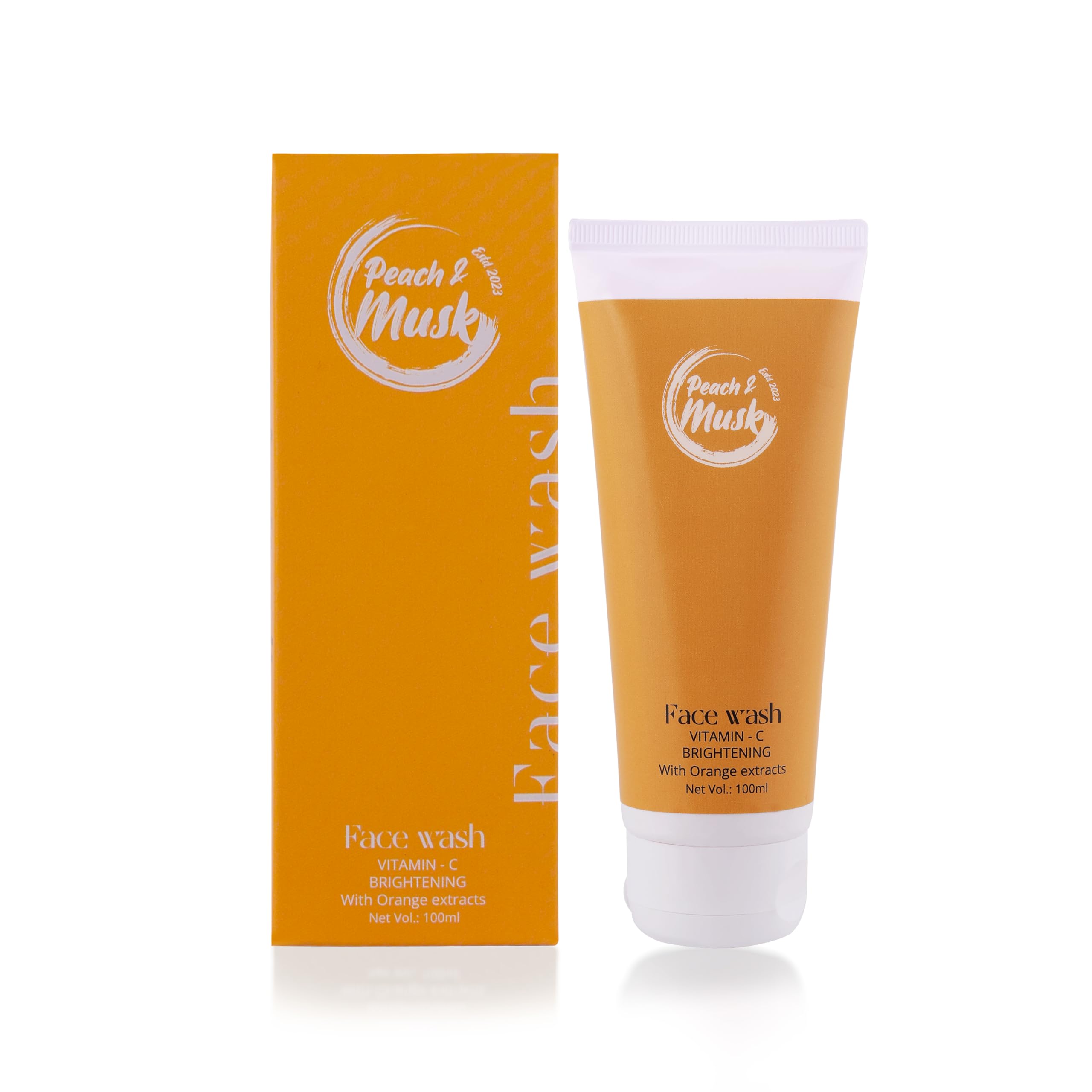 Peach & Musk Brightening Vitamin C & Niacinamide Gel Face Wash with Orange Extracts | Deep Cleansing & Hydrating Formula for Glowing Skin | Reduces Tan & Dark Spots | Suitable for All Skin Types - 100ml | Perfect for Morning & Night Skincare Routine