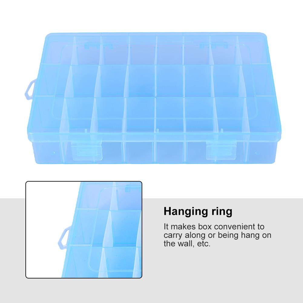 24 Grids Adjustable Jewelry Organizer Box - Detachable Plastic Beads & Earrings Storage Case with Divider - Jewelry Box for Necklaces, Rings, Bracelets - Perfect for Travel, Home & Gift Organization (Blue)