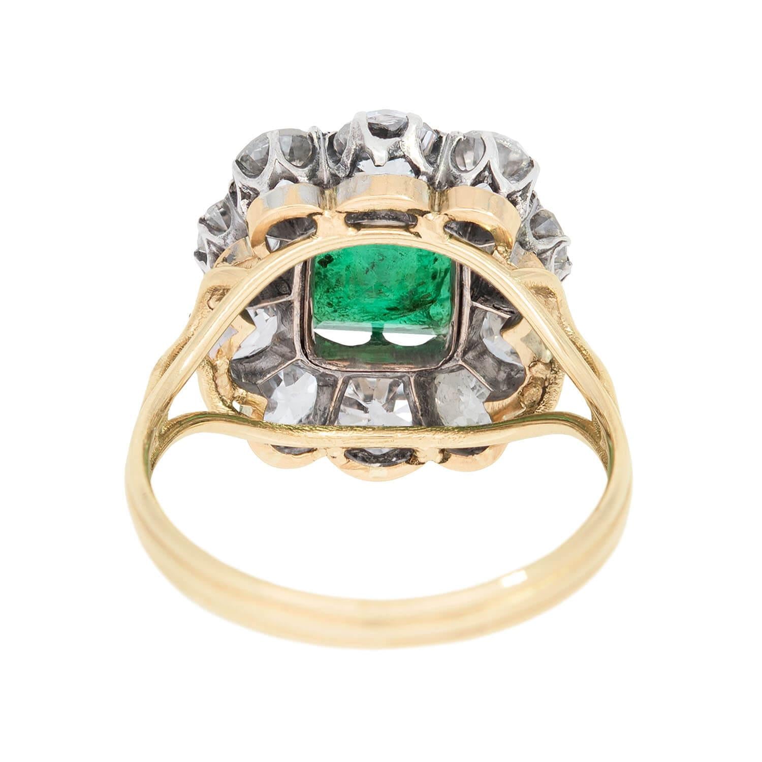 Victorian Style 14K Gold & Sterling Silver Emerald Diamond Halo Ring for Women - Elegant Vintage Engagement, Wedding, Anniversary Jewelry Gift