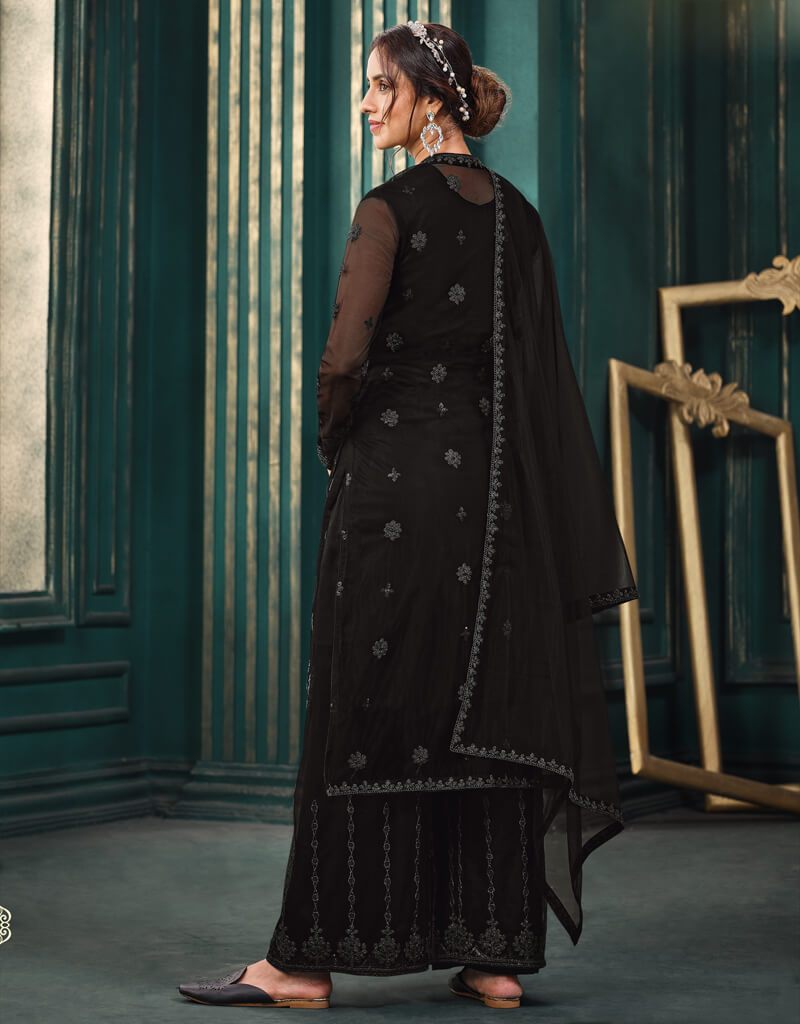 Elegant Black Anarkali Style Suits with Butterfly Net Embroidery - Perfect for Weddings, Parties & Festive Occasions