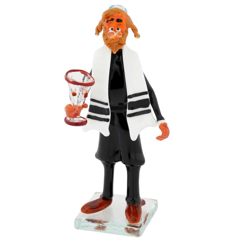 Authentic Murano Glass Rabbi & Kiddush Cup Set - Handcrafted Venetian Glass Judaica for Shabbat & Jewish Holidays - Perfect for Synagogue, Home Blessings & Gift Giving
