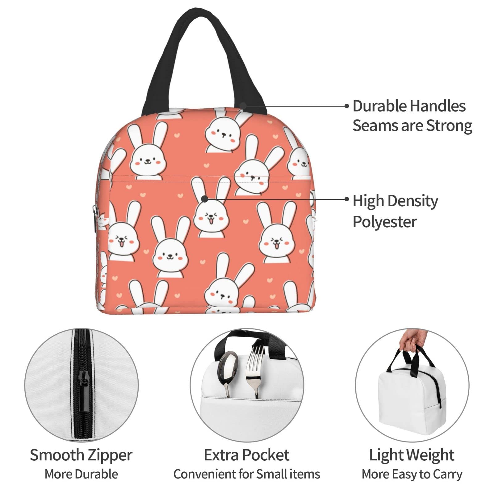 Cute Rabbit with Heart Insulated Lunch Box - Reusable & Portable Meal Container for Men & Women - Perfect for Work, Travel, Picnic & School Lunch