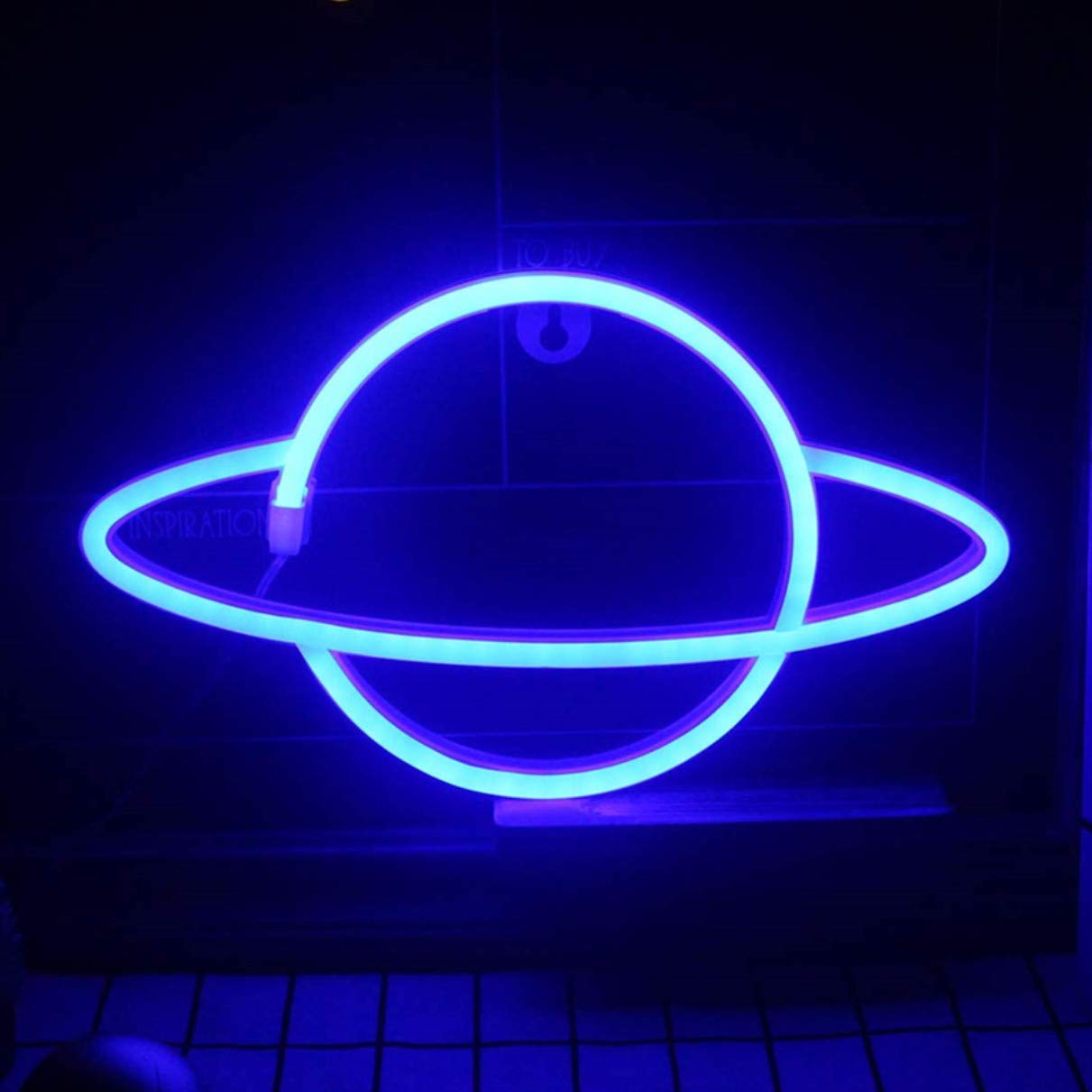 QiaoFei LED Planet Neon Sign - Blue Kids Room Decor, Battery/USB Operated Wall Art Light for Bedroom, Party & Game Room Decoration - Perfect for Birthday Parties, Teen Room Aesthetics & Instagrammable Backgrounds